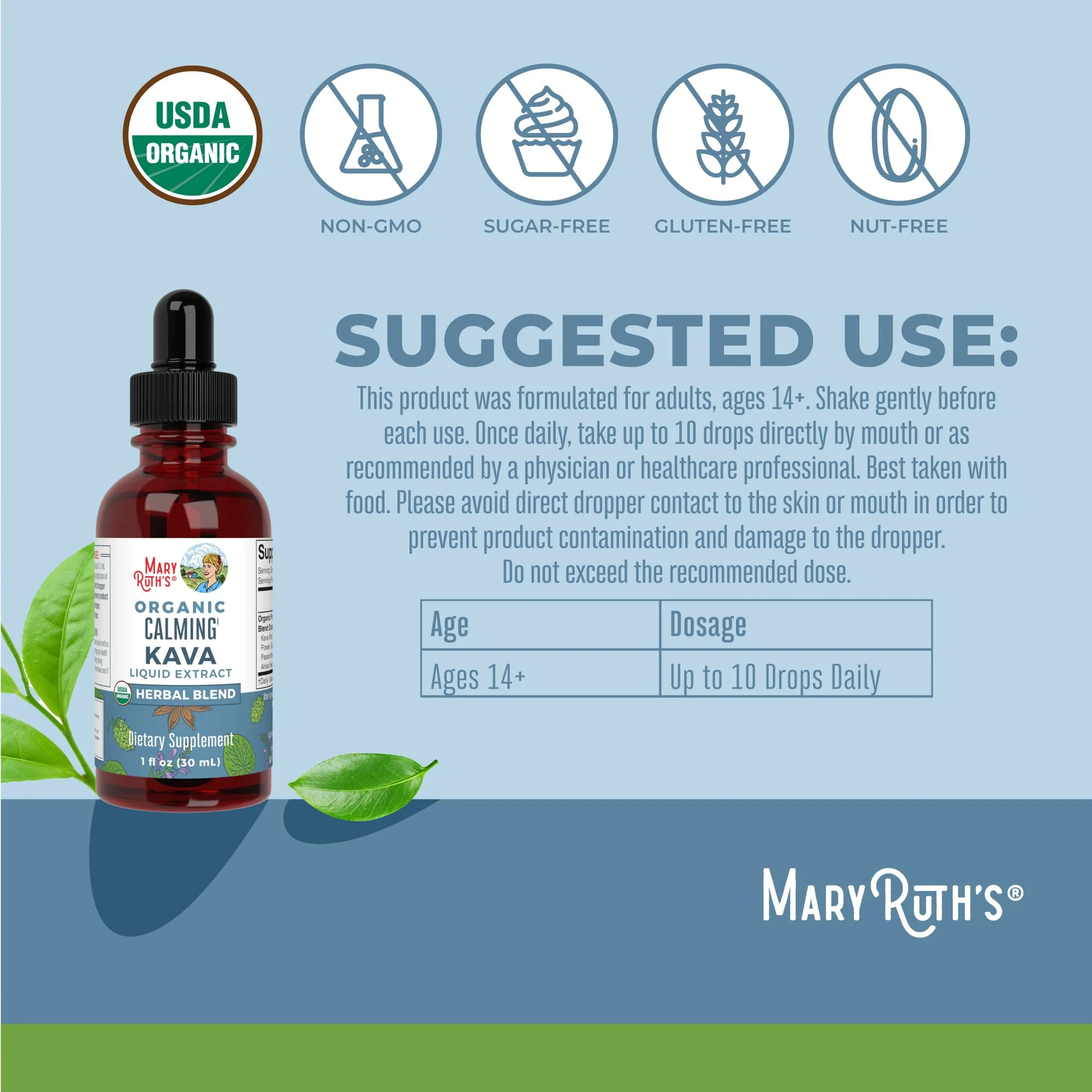 MaryRuth Organics, Herbal Supplement Drop, Calmness & Relaxation, Pack of 1, USDA Kava Root, Sugar/Gluten Free, Support Sleep, Calm & Stress Relief, Vegan, Non-GMO, 30 Servings - Image 8
