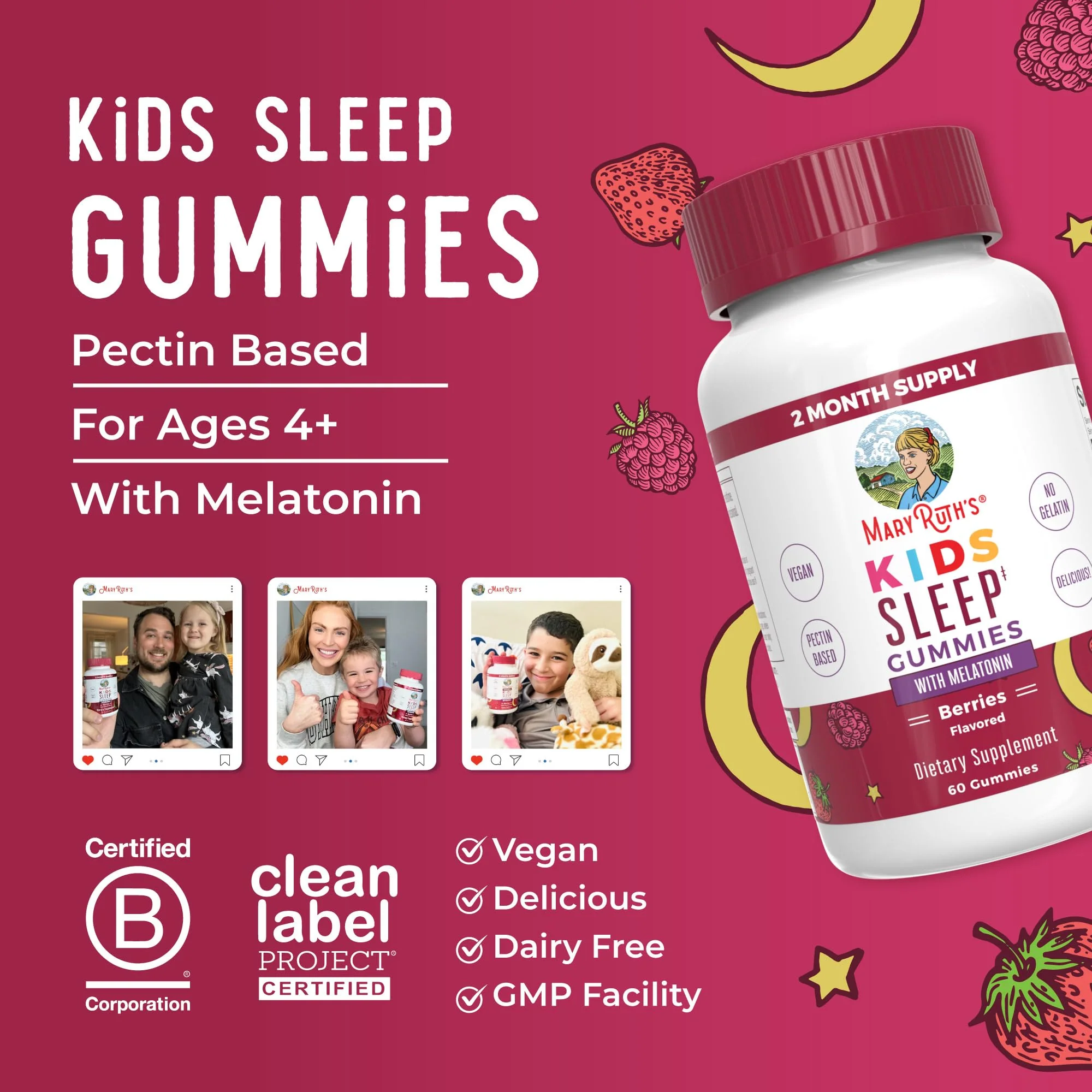 MaryRuth Organics Melatonin Gummies for Kids | 2 Month Supply | Sleep Gummy for Kids Ages 4+ | Melatonin 1 mg | Relaxation & Sleep Support | Vegan | Gluten Free | 60 Count - Image 2