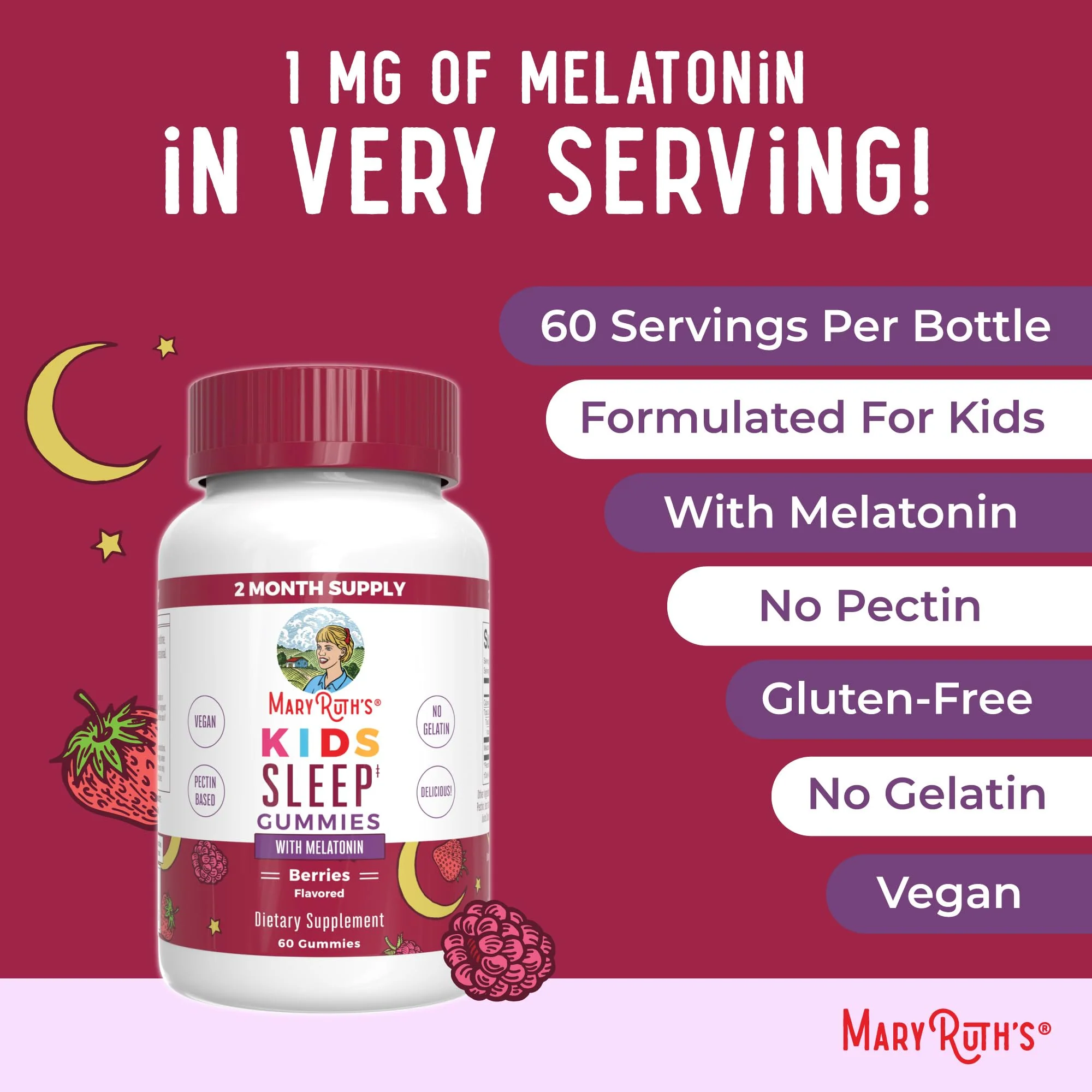 MaryRuth Organics Melatonin Gummies for Kids | 2 Month Supply | Sleep Gummy for Kids Ages 4+ | Melatonin 1 mg | Relaxation & Sleep Support | Vegan | Gluten Free | 60 Count - Image 4