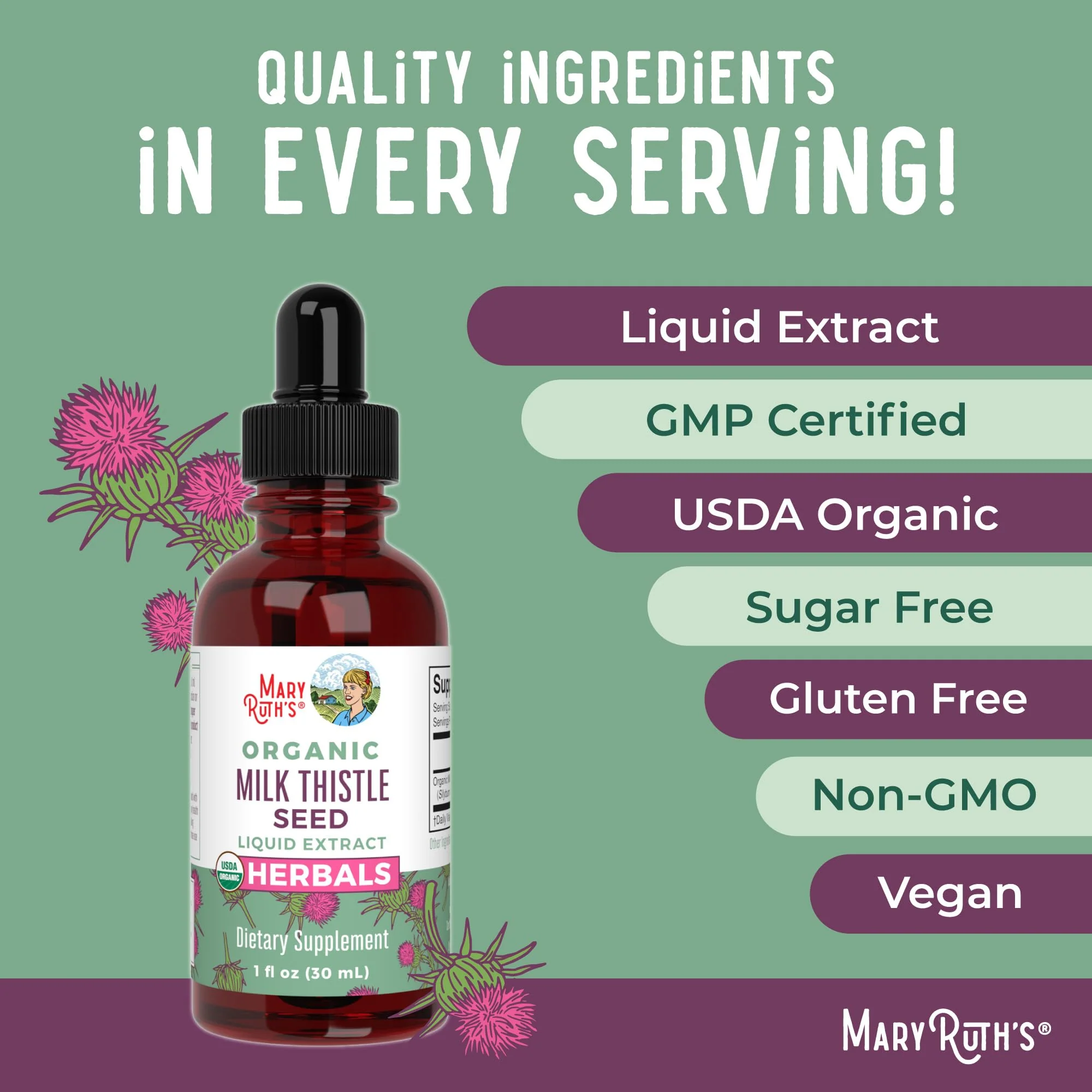 MaryRuth Organics Milk Thistle Seed Liquid Extract Drops, 1 fl oz | 1,190 mg Milk Thistle Seed | Silybum marianum | Alcohol-Free | Vegan | USDA Organic | Non-GMO - Image 4
