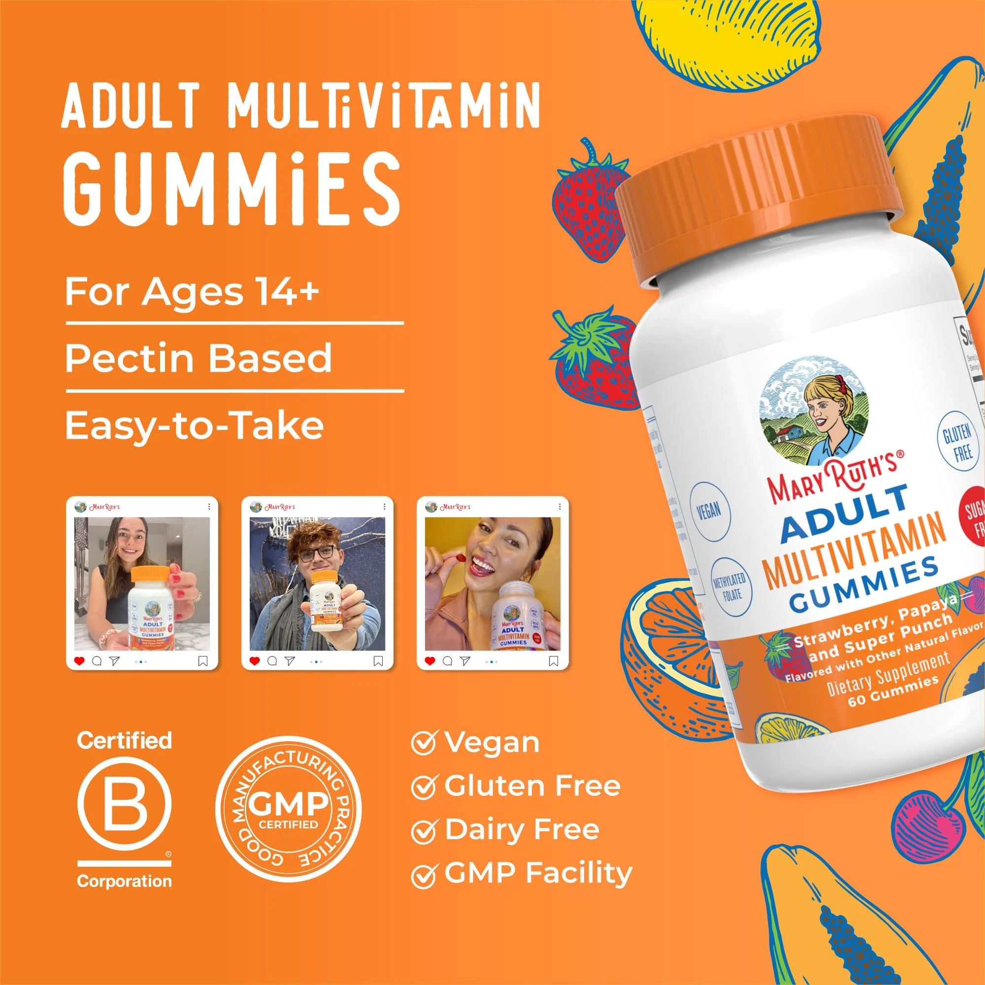 MaryRuth Organics Multivitamin for Women and Men | Sugar Free | Adult Multimineral Gummy with Vitamin C | D and E | B Vitamins | Biotin | Zinc | Vegan | Non-GMO | Gluten Free | 60 Count - Image 4