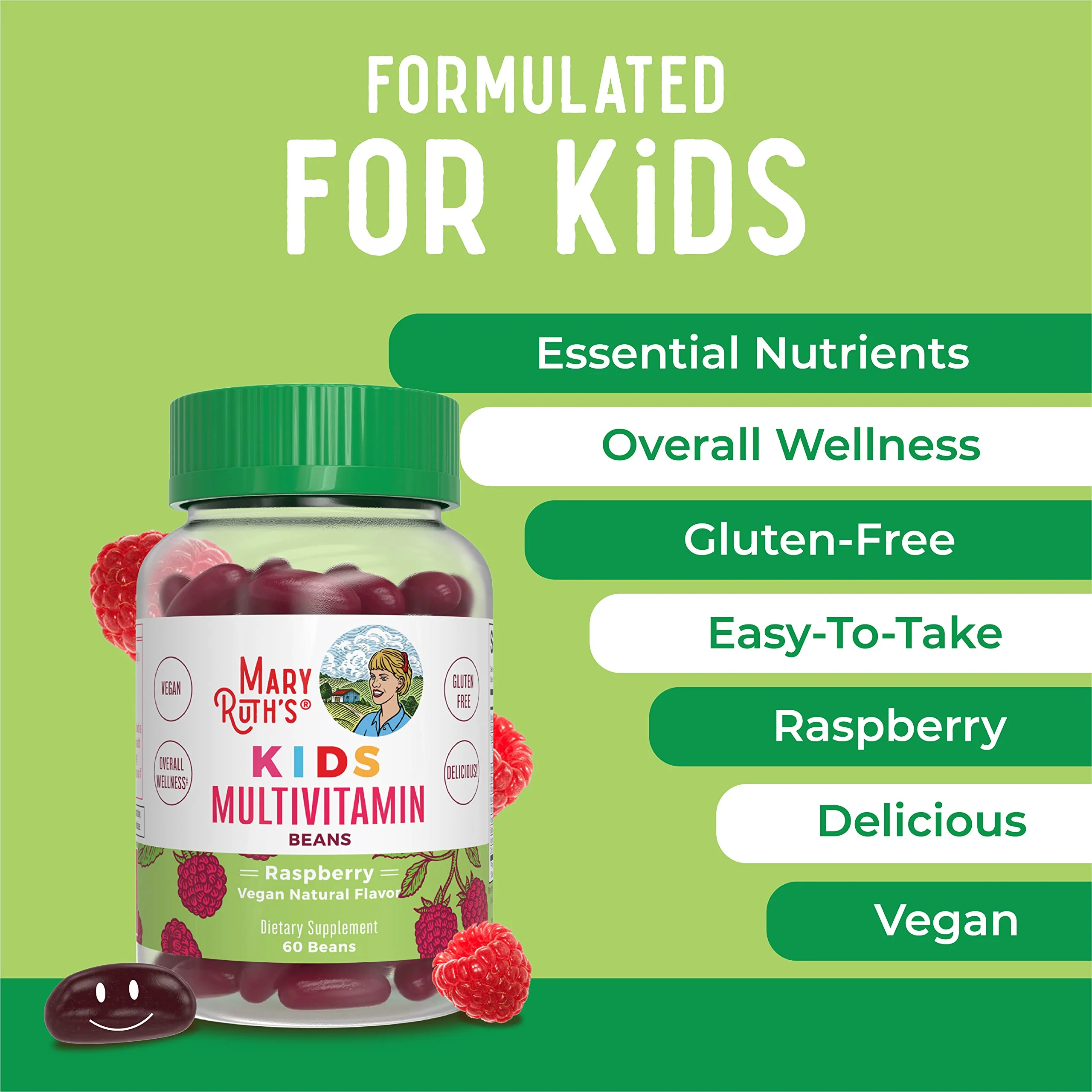 MaryRuth Organics Multivitamin Multimineral Vita-Beans for Kids | Vegan Chewable Vitamins for Ages 4+ | Immune Support | Bone Health | Raspberry Flavor | 60 Count - Image 7