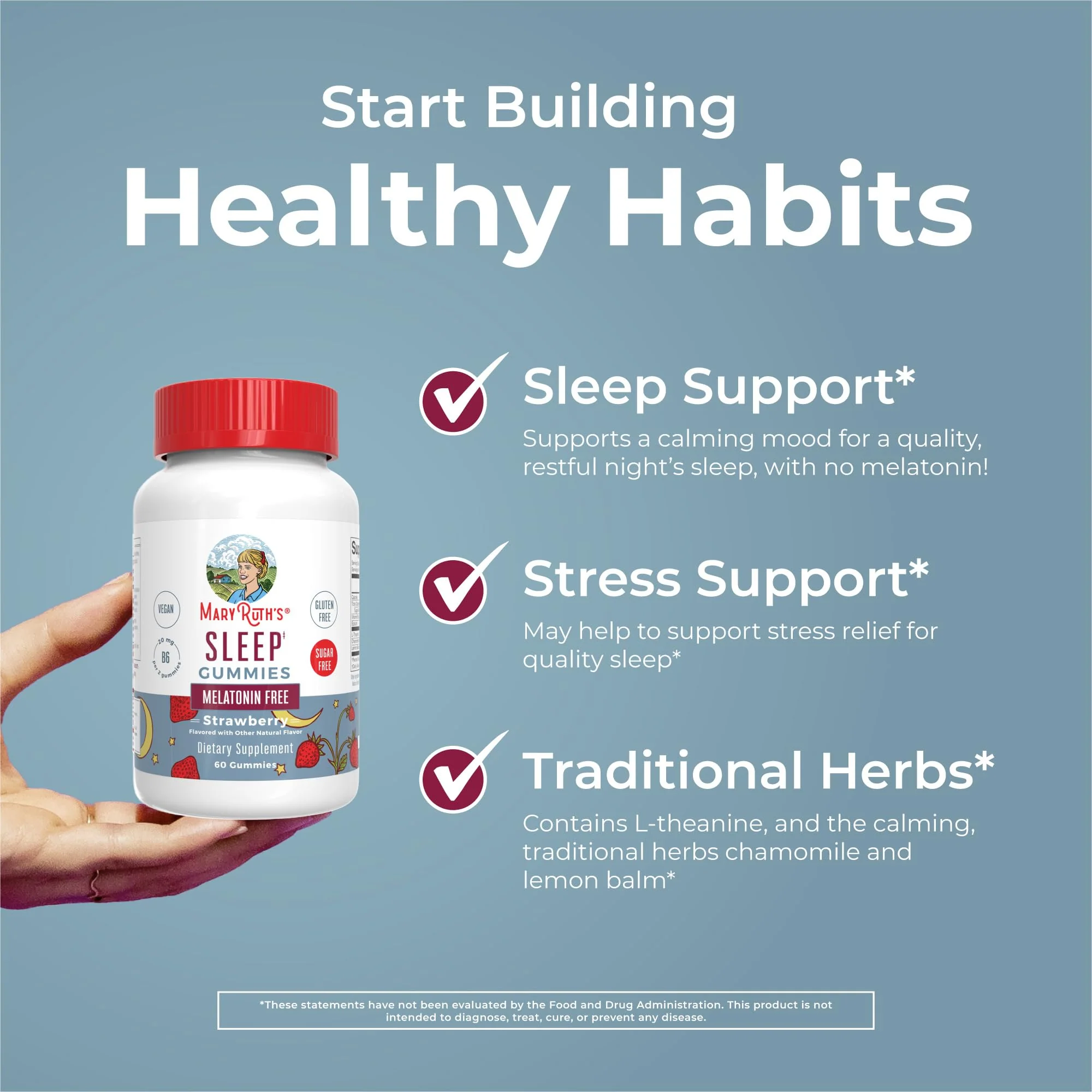 MaryRuth Organics Sleep Gummies | Sugar Free | NO Melatonin | L Theanine | Lemon Balm Leaf | Chamomile | Vitamin B6 | Relaxation & Sleep Support | Stress Relief | Vegan | Gluten Free | 60 Count - Image 6