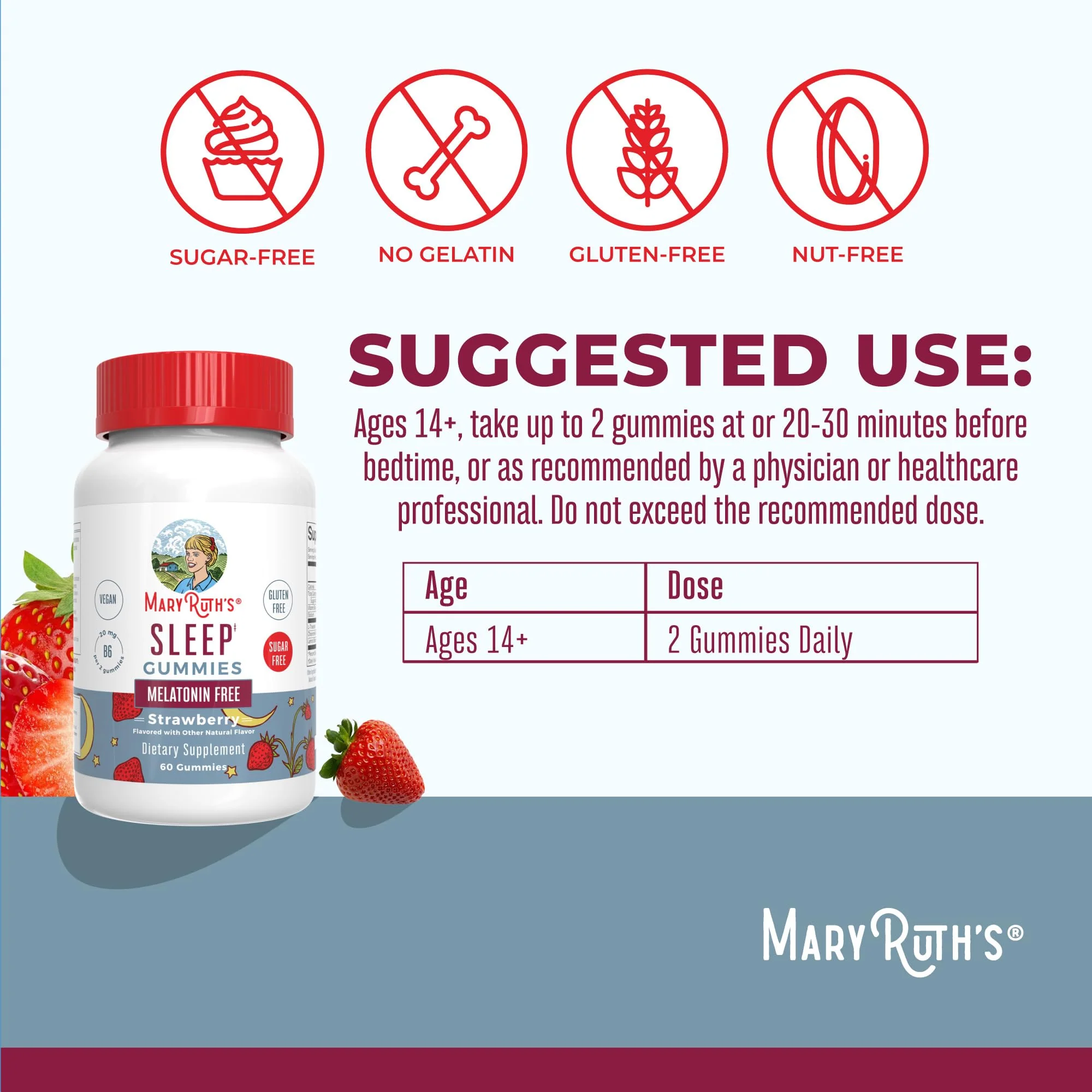 MaryRuth Organics Sleep Gummies | Sugar Free | NO Melatonin | L Theanine | Lemon Balm Leaf | Chamomile | Vitamin B6 | Relaxation & Sleep Support | Stress Relief | Vegan | Gluten Free | 60 Count - Image 9