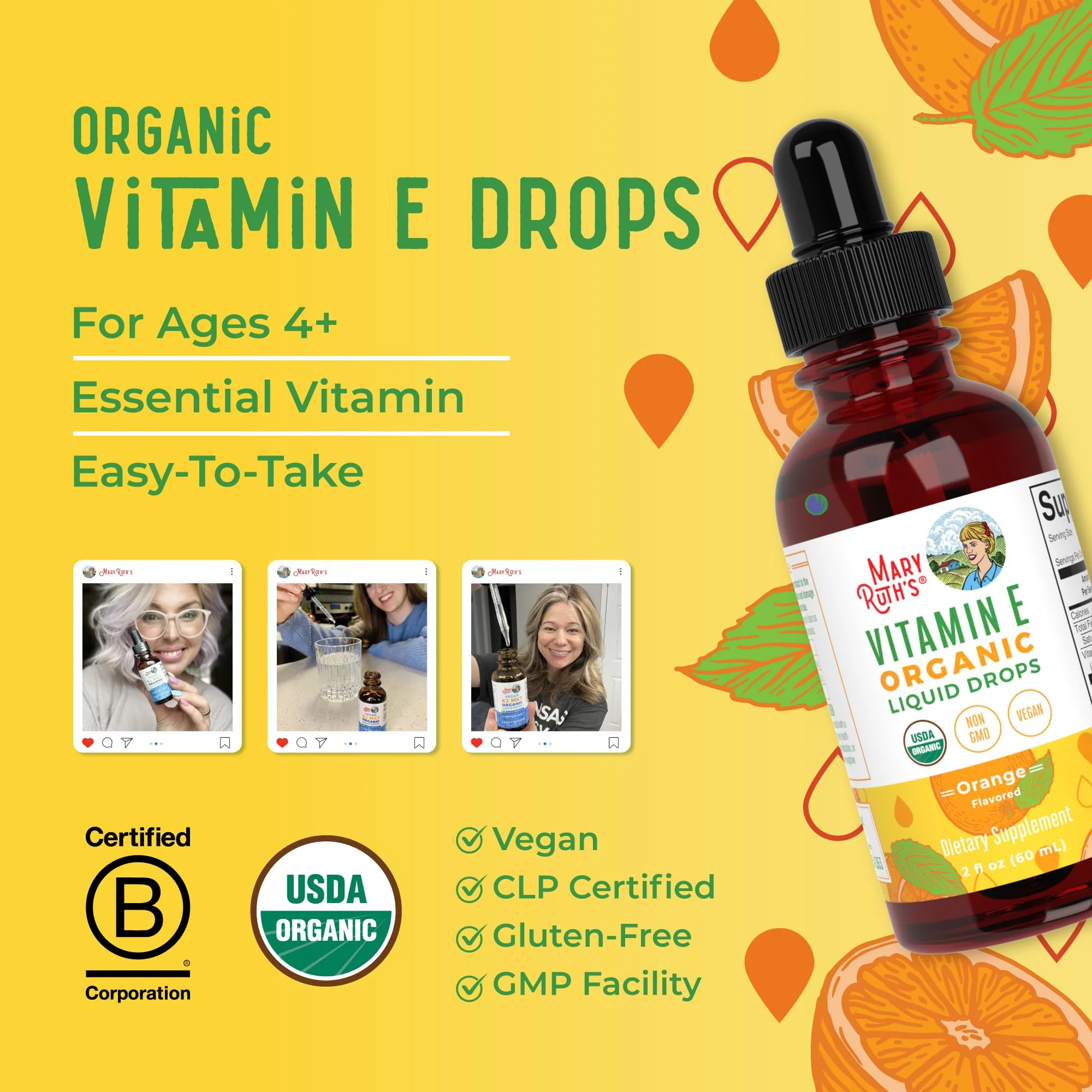 MaryRuth Organics USDA Vitamin E Liquid Drops 2 Month Supply | Bone and Joint Health | Cognitive Health for Adults and Kids | Sugar Free, Vegan, Non-GMO, Gluten Free | 2 Ounces - Image 3