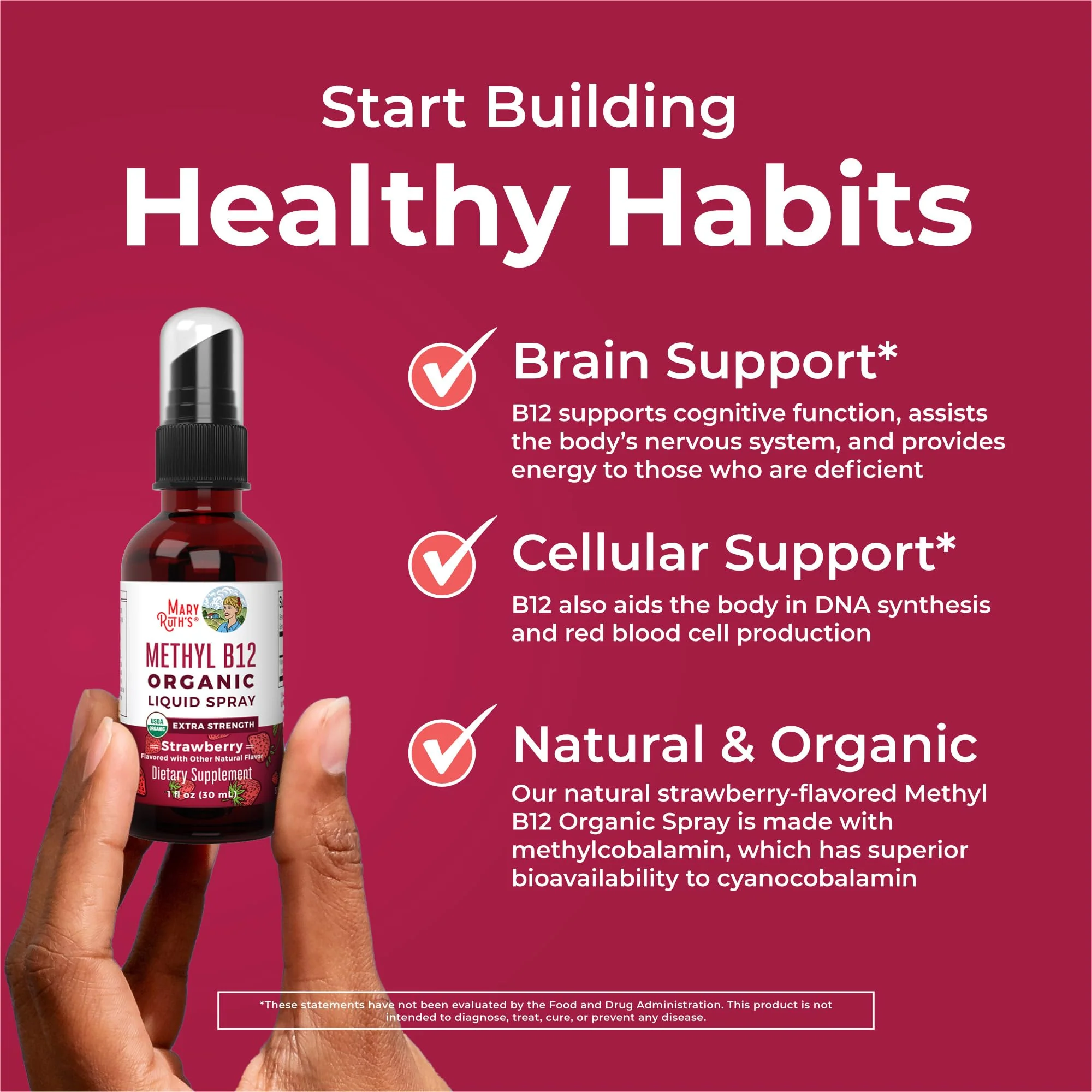 MaryRuth Organics Vitamin B12 Liquid Spray | Vegan, Non-GMO, Gluten-Free | USDA Organic Supplement | Energy & Nervous System Support | B12 Vitamins for Women & Men | 720 mcg | 1 Fl Oz - Image 6