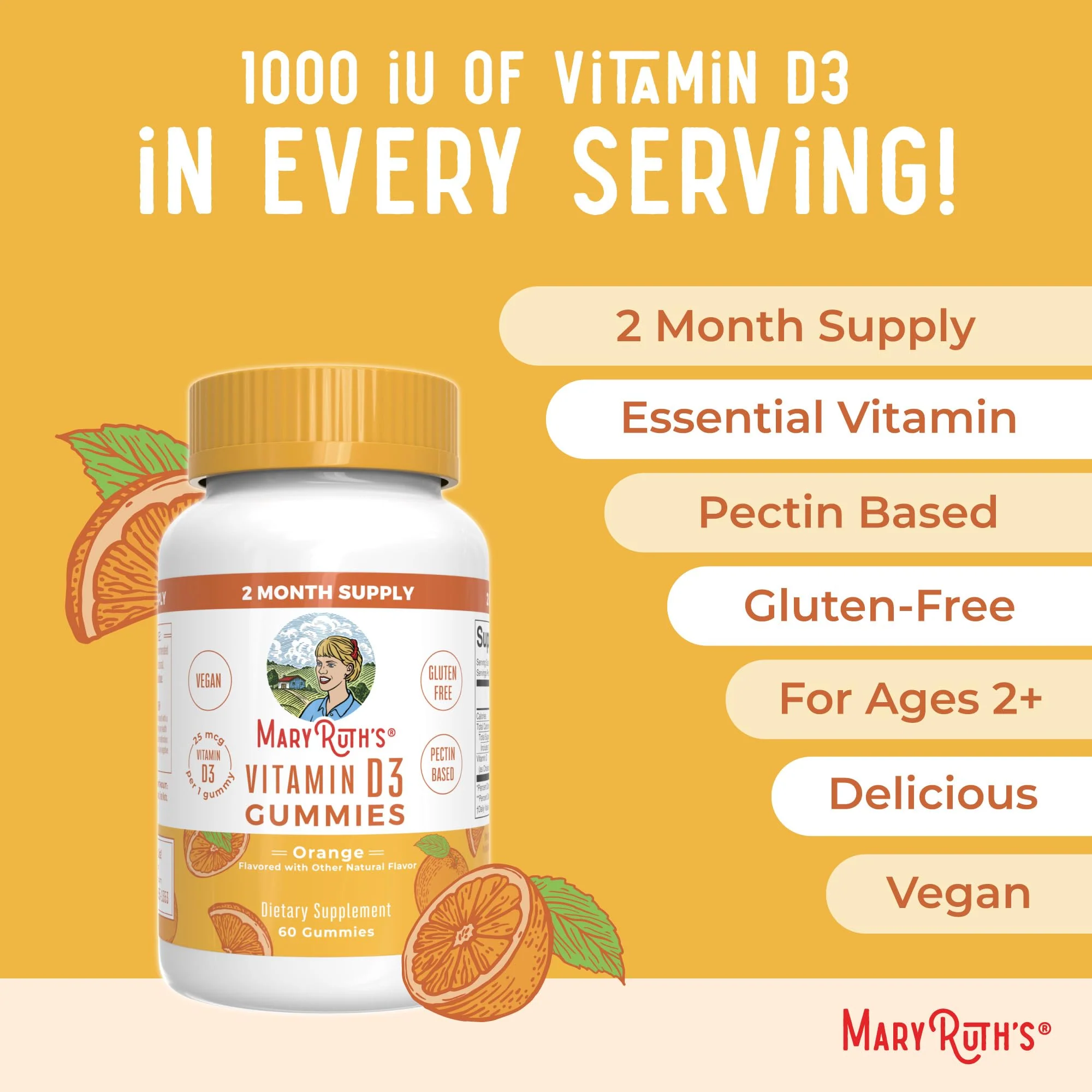 MaryRuth Organics Vitamin D3 Gummies | 2 Month Supply | Adults & Kids Vitamin D Gummy | Immune Support Supplement | VIT D3 1000IU for Bone Health&Muscle Function | Vegan | Non-GMO | Gluten Free | 60 - Image 4