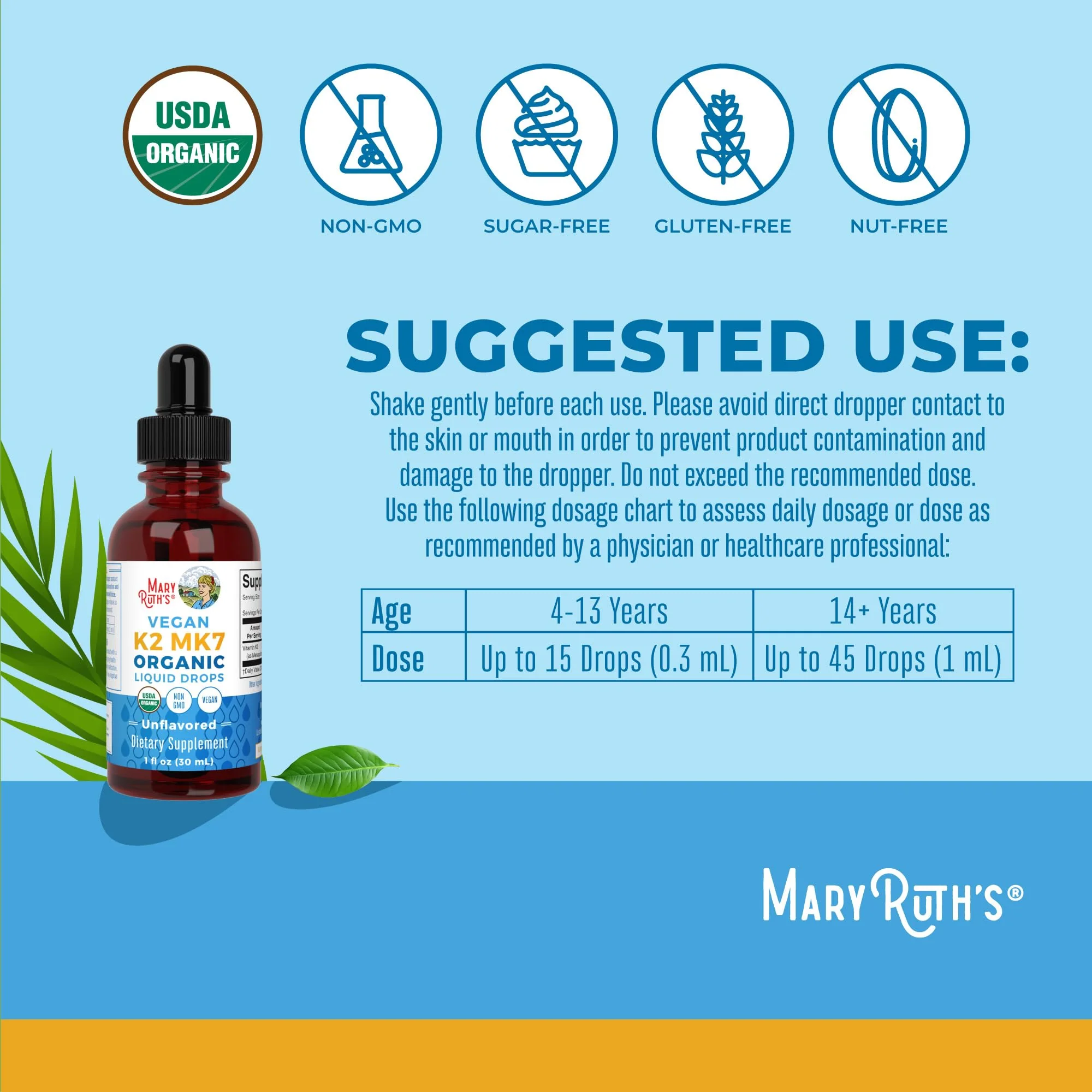 MaryRuth’s USDA Organic Vitamin K2 MK7 Liquid Drops for Adults & Kids | Sourced from Natto | Menaquinone- 7 | Vegan K2 Vitamin for Bone Health & Calcium Absorption | 1oz | Up to 90 Servings - Image 10