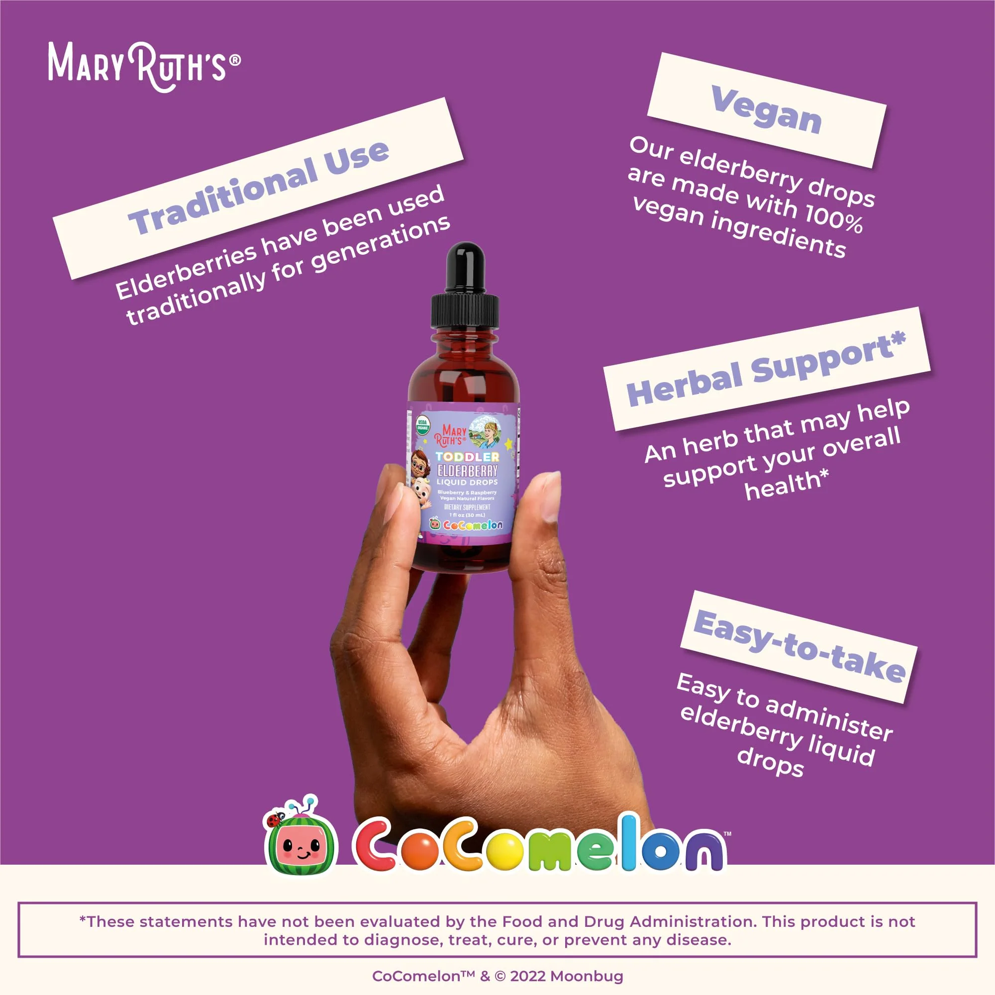MARYRUTH'S Cocomelon Toddler Elderberry Syrup, USDA Organic Elderberry, Sugar Free Kids Immune Support Supplement for Ages 1-3 Years, Clean Label Project Verified®, Vegan, Gluten Free, 1 Fl Oz - Image 4