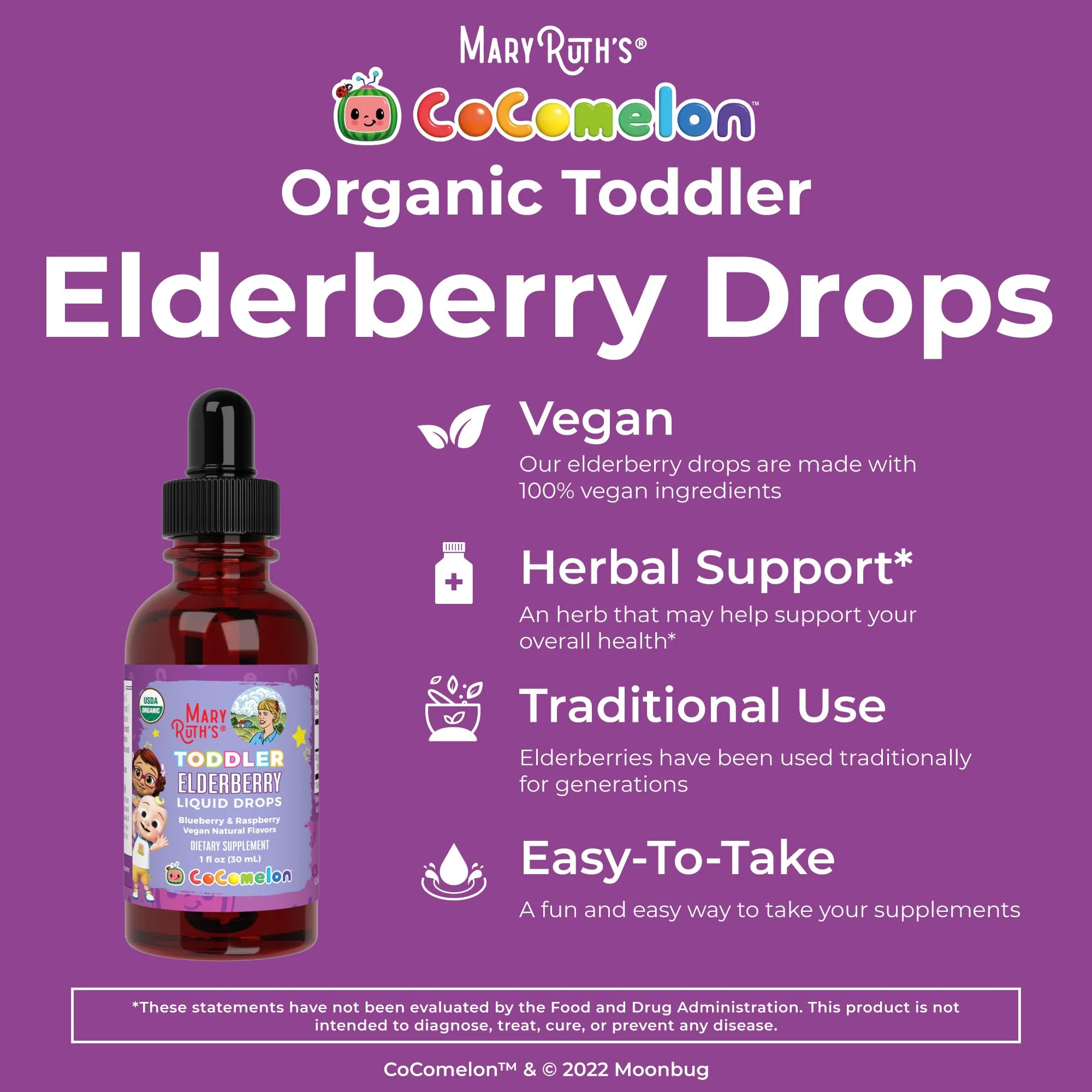 MARYRUTH'S Cocomelon Toddler Elderberry Syrup, USDA Organic Elderberry, Sugar Free Kids Immune Support Supplement for Ages 1-3 Years, Clean Label Project Verified®, Vegan, Gluten Free, 1 Fl Oz - Image 7