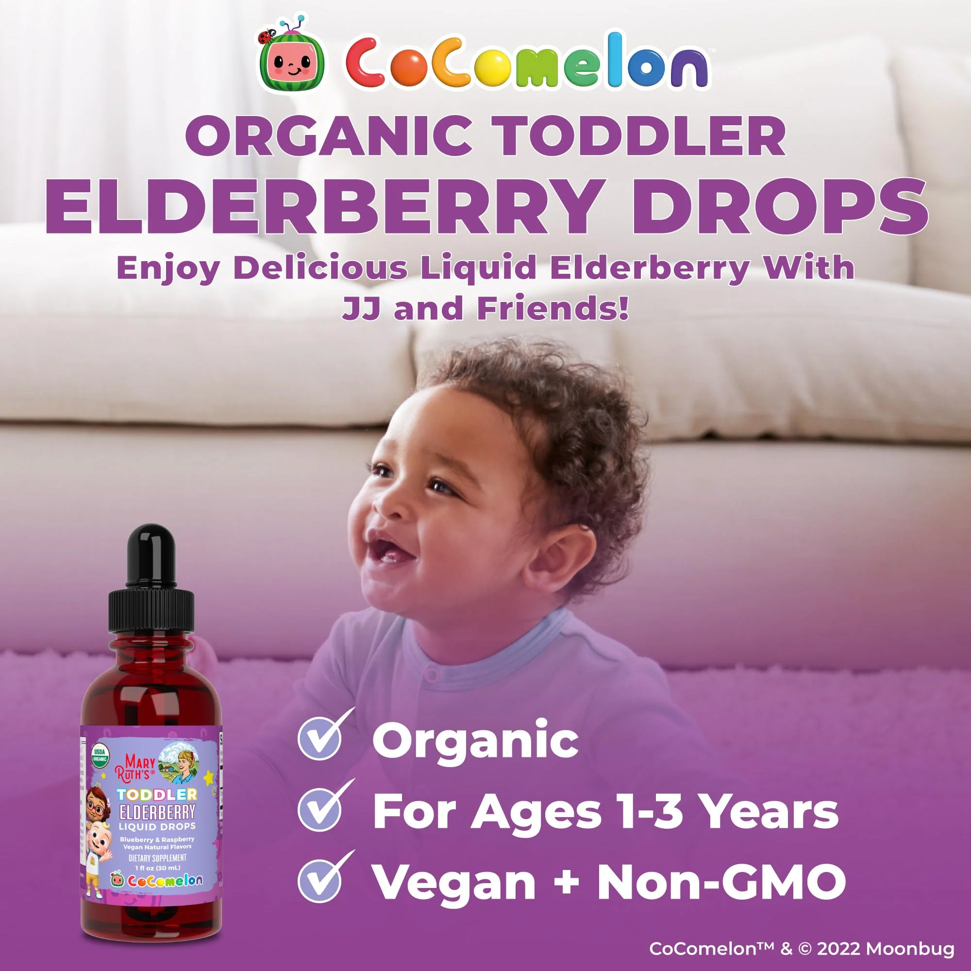 MARYRUTH'S Cocomelon Toddler Elderberry Syrup, USDA Organic Elderberry, Sugar Free Kids Immune Support Supplement for Ages 1-3 Years, Clean Label Project Verified®, Vegan, Gluten Free, 1 Fl Oz - Image 8