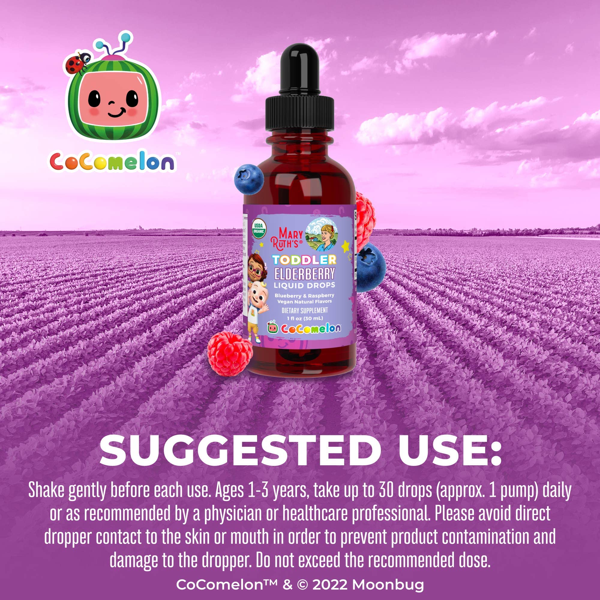 MARYRUTH'S Cocomelon Toddler Elderberry Syrup, USDA Organic Elderberry, Sugar Free Kids Immune Support Supplement for Ages 1-3 Years, Clean Label Project Verified®, Vegan, Gluten Free, 1 Fl Oz - Image 5