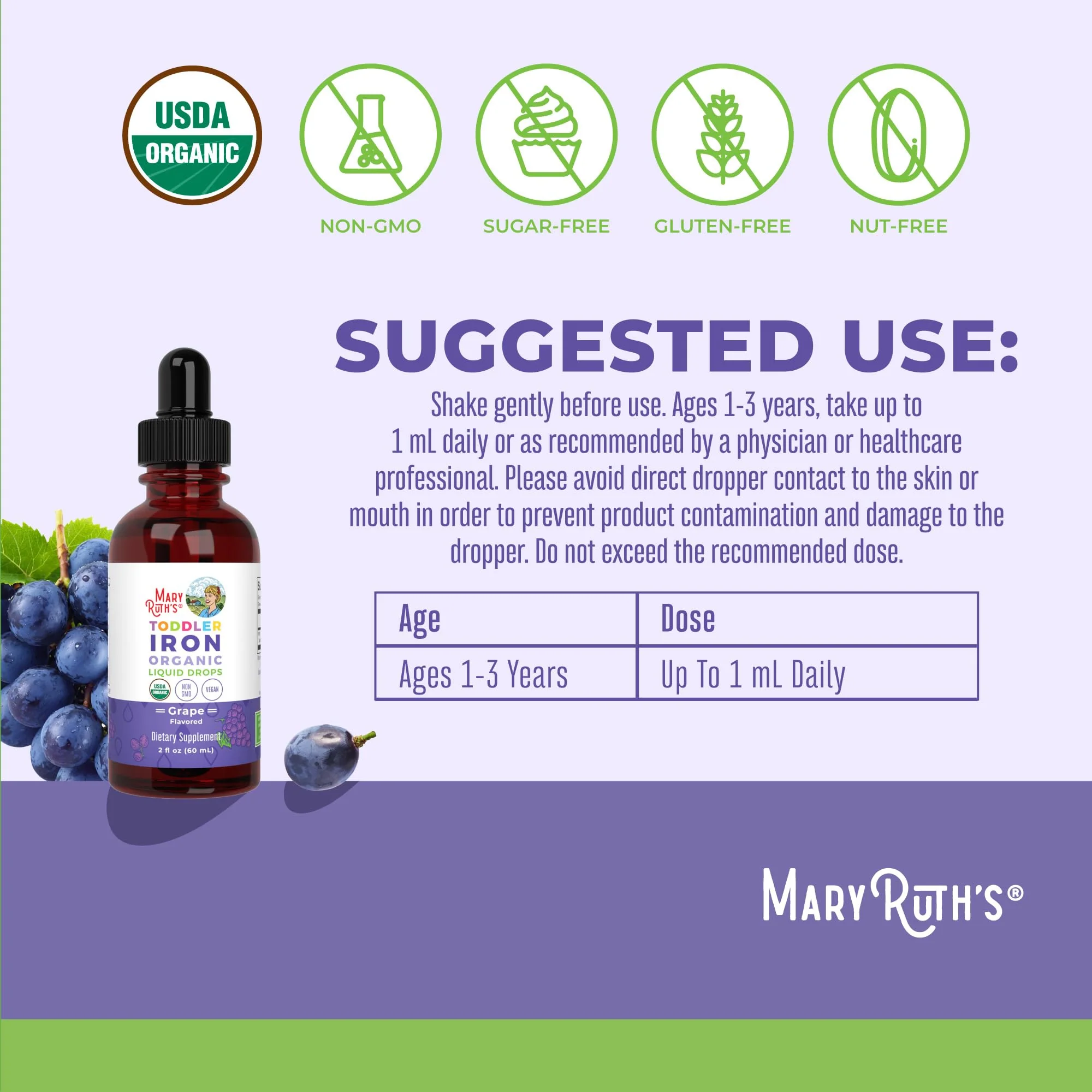 MaryRuth's Iron Supplement for Toddlers | Liquid Iron Supplement for Children Ages 1-3 | Iron Supplement for Iron Deficiency | Ferrochel | Sugar Free | Vegan | Non-GMO | Gluten Free | 2 Fl Oz - Image 3