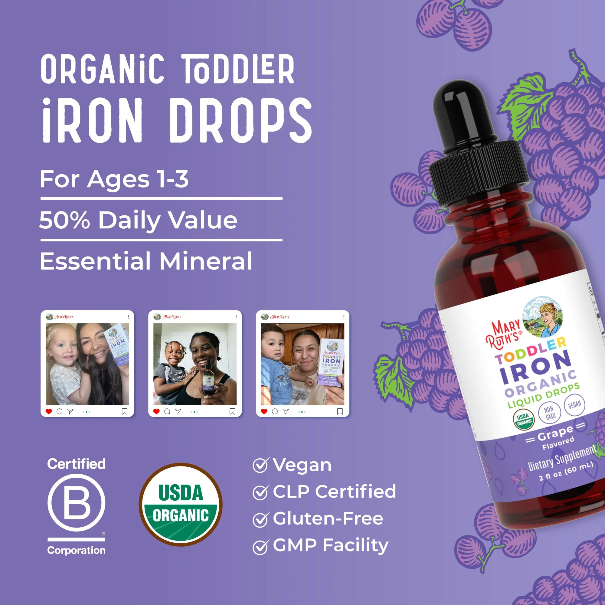 MaryRuth's Iron Supplement for Toddlers | Liquid Iron Supplement for Children Ages 1-3 | Iron Supplement for Iron Deficiency | Ferrochel | Sugar Free | Vegan | Non-GMO | Gluten Free | 2 Fl Oz - Image 8