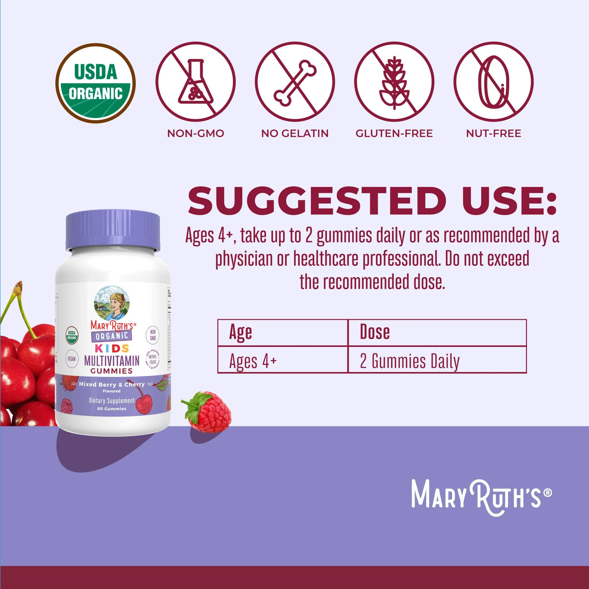 MARYRUTH'S Kids Vitamins | Multi | 1 Month Supply | Multivitamin Gummies for Ages 4+ | Multivitamin for Kids | Vegan | Only 2 Gummies a Day | 60 Count - Image 3