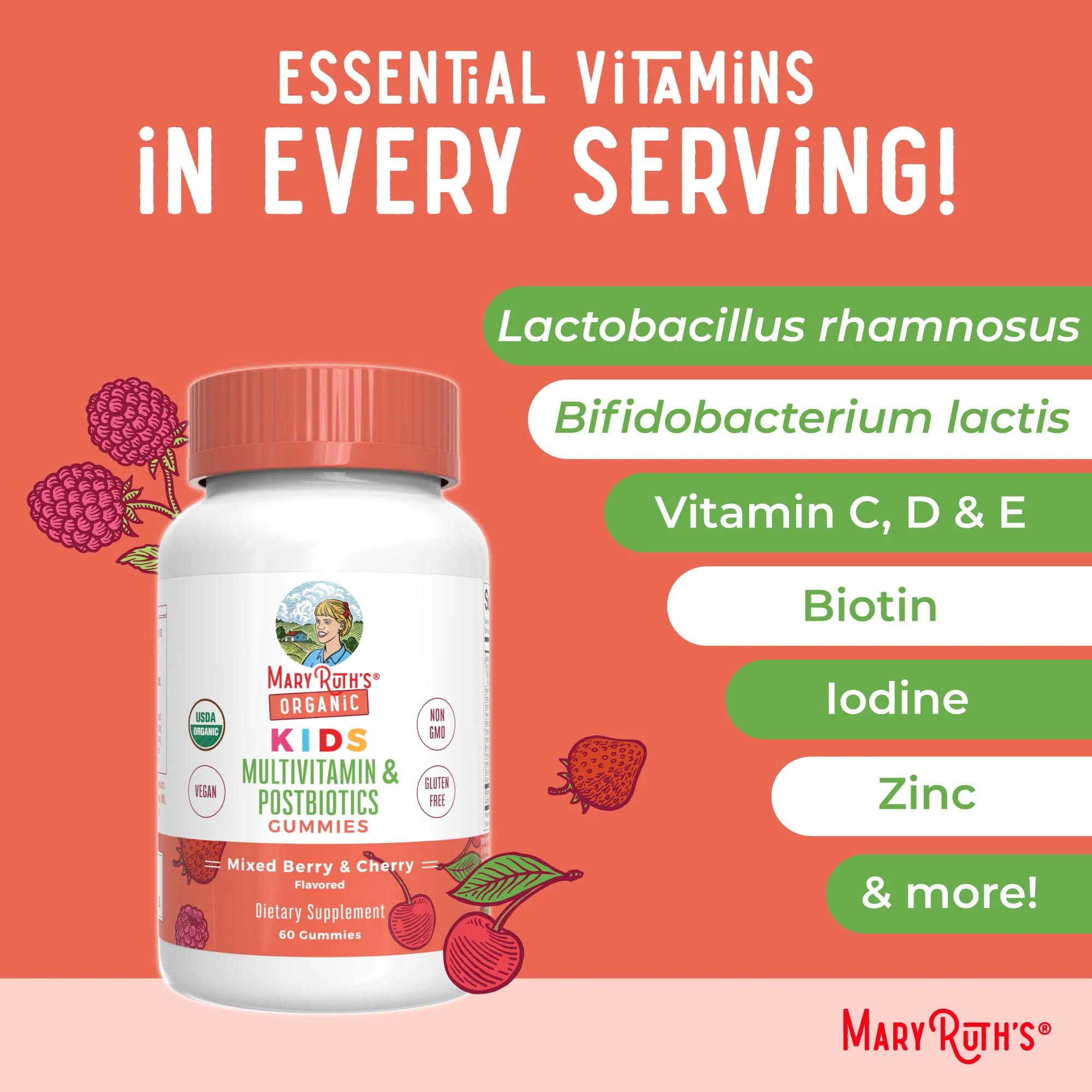 MARYRUTH'S Kids Vitamins USDA Organic | Multivitamin Gummies + Postbiotics for Ages 4+ | Multivitamin for Kids with Lactobacillus Rhamnosus | Children’s Vitamins | Vegan | Non-GMO | 60 Count - Image 7