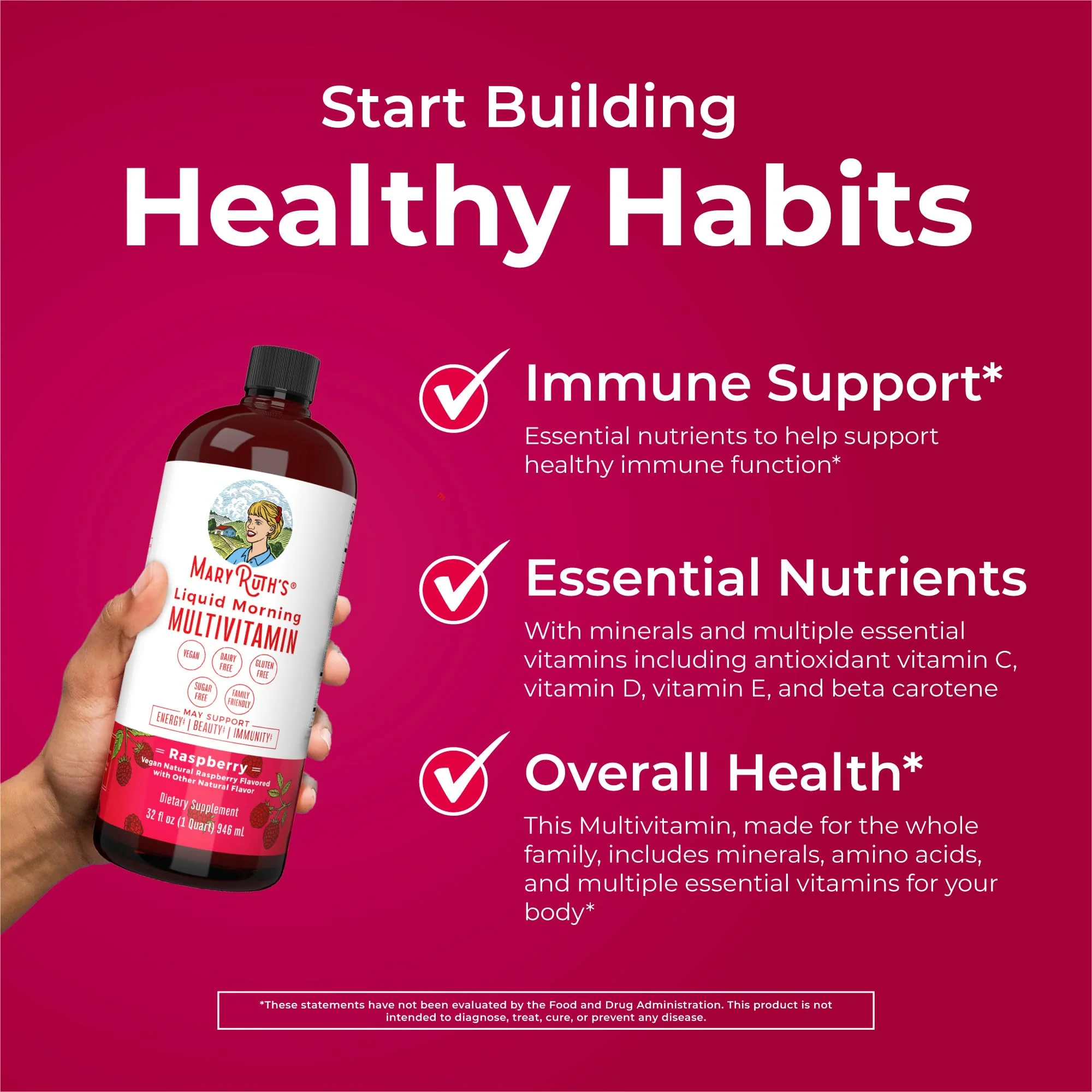 MARYRUTH'S Liquid Morning Multivitamin for Women, Men & Kids | Vitamin A C D E B6 B12 Biotin Zinc | Beauty | Vegan | Non-GMO | Gluten Free | 16 Servings - Image 5