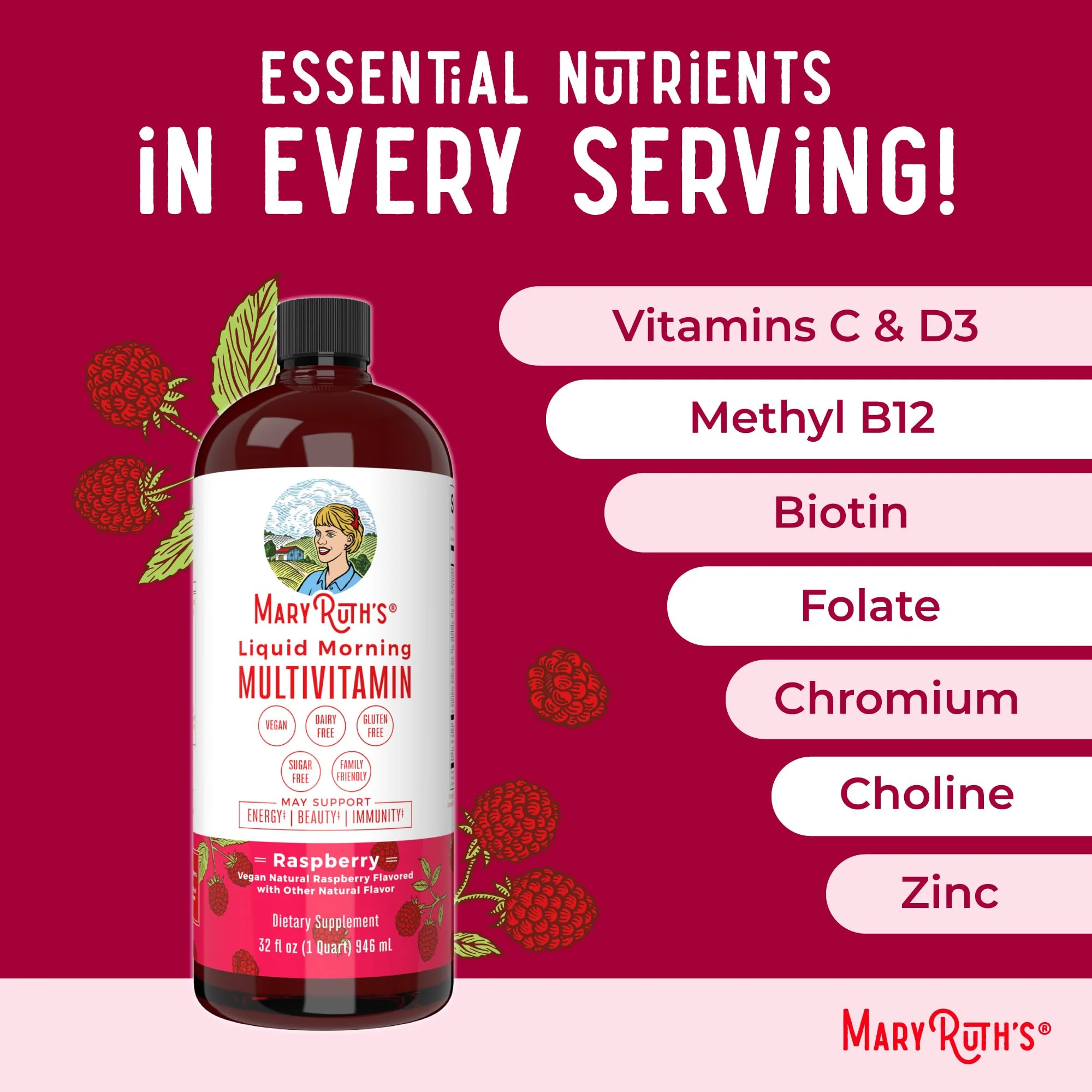 MARYRUTH'S Liquid Morning Multivitamin for Women, Men & Kids | Vitamin A C D E B6 B12 Biotin Zinc | Beauty | Vegan | Non-GMO | Gluten Free | 16 Servings - Image 7