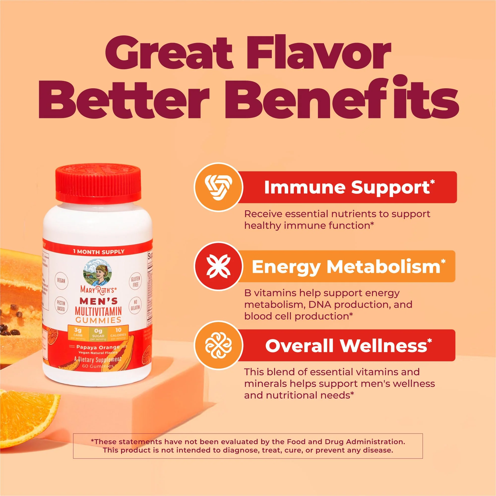 MARYRUTH'S Multivitamin Gummies for Men | Vitamin A, C, D, E, B6, B12, Biotin, Zinc | Energy Metabolism | Immunity | Bone Health | Cellular Health | Vegan | Non-GMO | Gluten & Sugar Free | 60 Count - Image 5