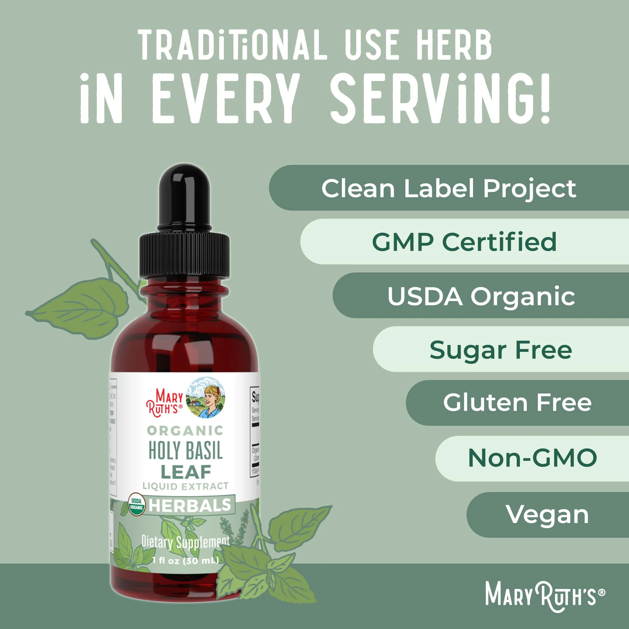 MARYRUTH'S Organics Holy Basil Sugar Free | Tulsi Holy Basil Herbal Liquid Drops | Antioxidant | Cognitive Function | Digestive Support | Energy Levels | Vegan | Non-GMO | 1 Fl Oz - Image 4