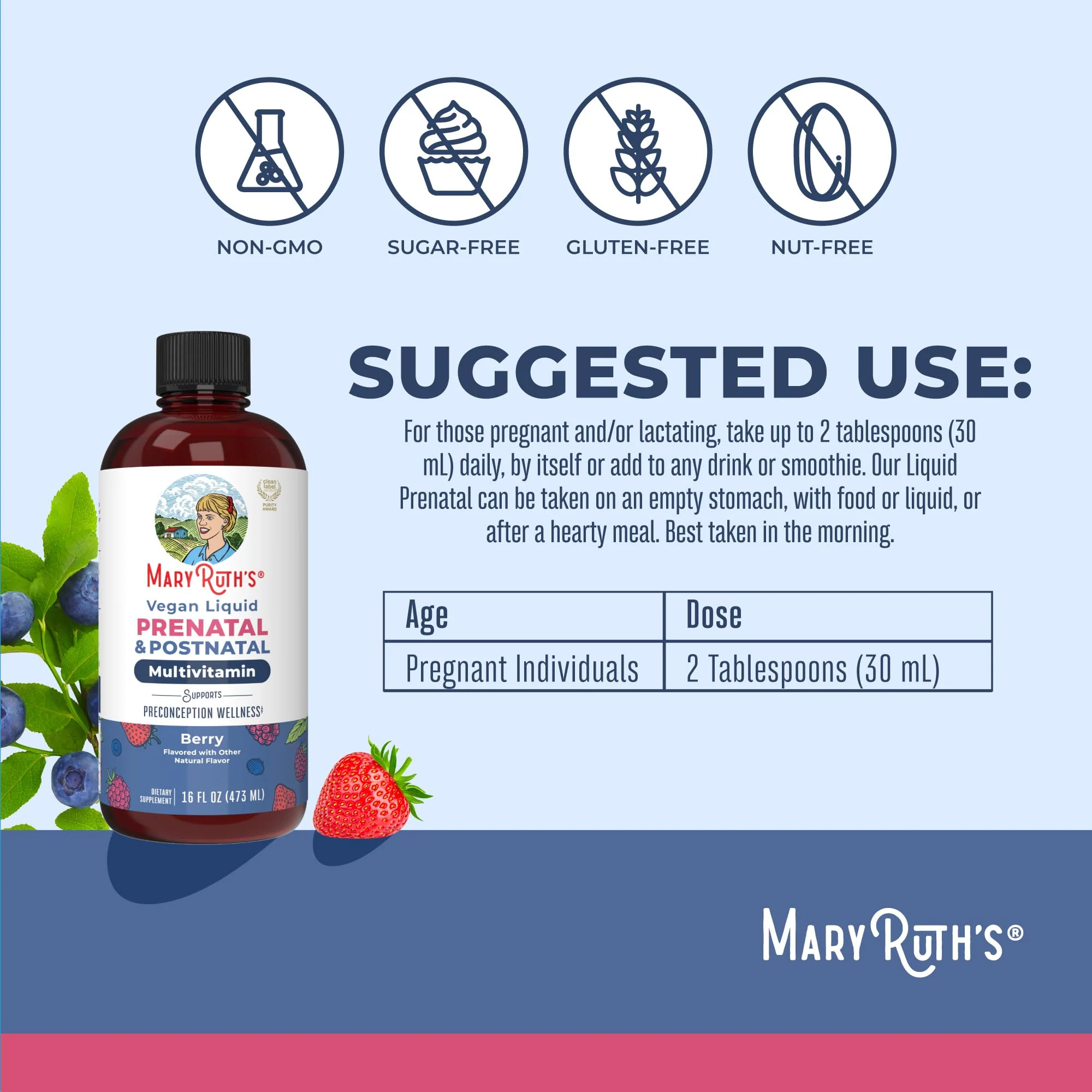 MARYRUTH'S Postnatal & Prenatal Vitamins for Women | Sugar Free | Womens Multivitamin for Pre-Conception, Pregnancy & Nursing | Ginger | Selenium | Folate | Vegan | Non-GMO | Gluten Free | 16 oz - Image 3