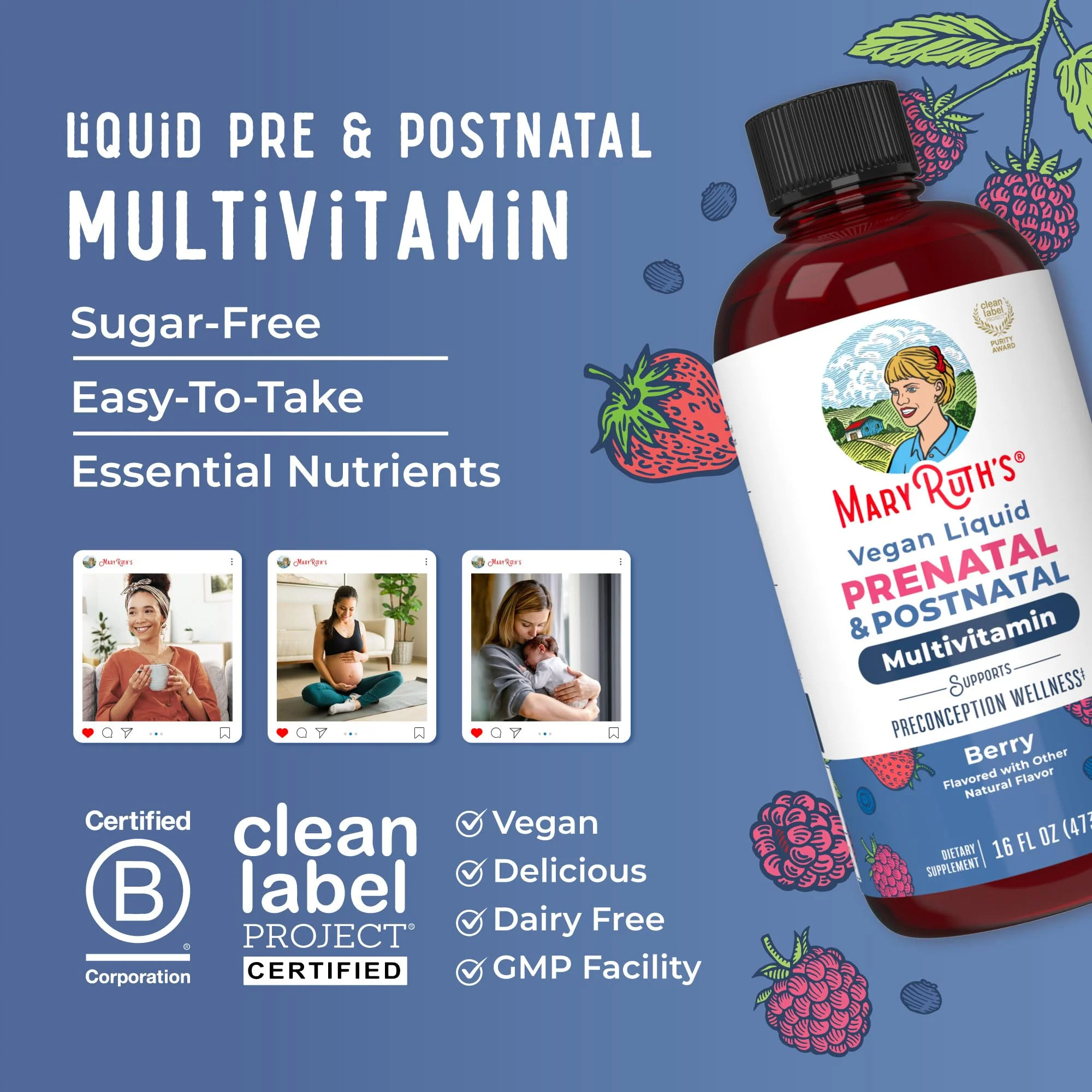 MARYRUTH'S Postnatal & Prenatal Vitamins for Women | Sugar Free | Womens Multivitamin for Pre-Conception, Pregnancy & Nursing | Ginger | Selenium | Folate | Vegan | Non-GMO | Gluten Free | 16 oz - Image 8