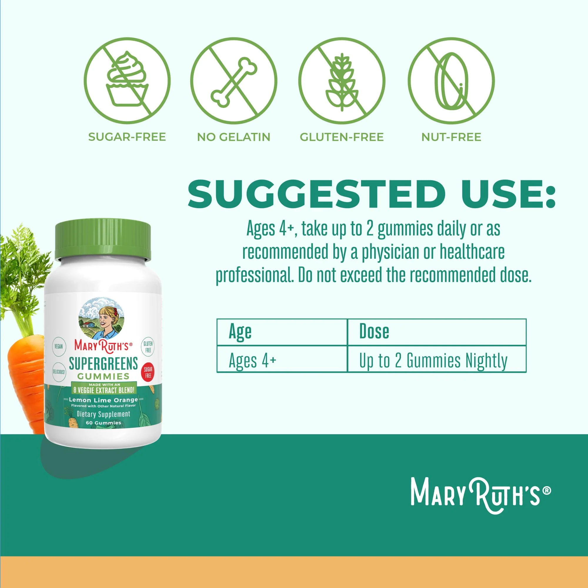 MaryRuth's Super Greens | Naturally-Occurring Quercetin | Spirulina | Broccoli Root | Kale Leaf | Sugar Free Gummies for Adults and Kids Ages 4+ | 2g Fiber | Vegan | 60 Count - Image 9
