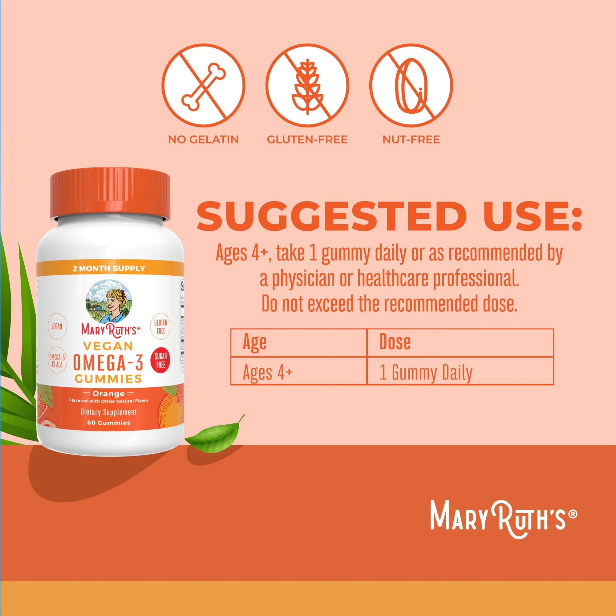 MARYRUTH'S Vegan Omega 3 Gummies for Adults | 2 Month Supply | Sugar Free Supplement with Vitamin C | Flaxseed Oil Immune Support | Overall Wellness | No Fish Taste | 60 Count - Image 3