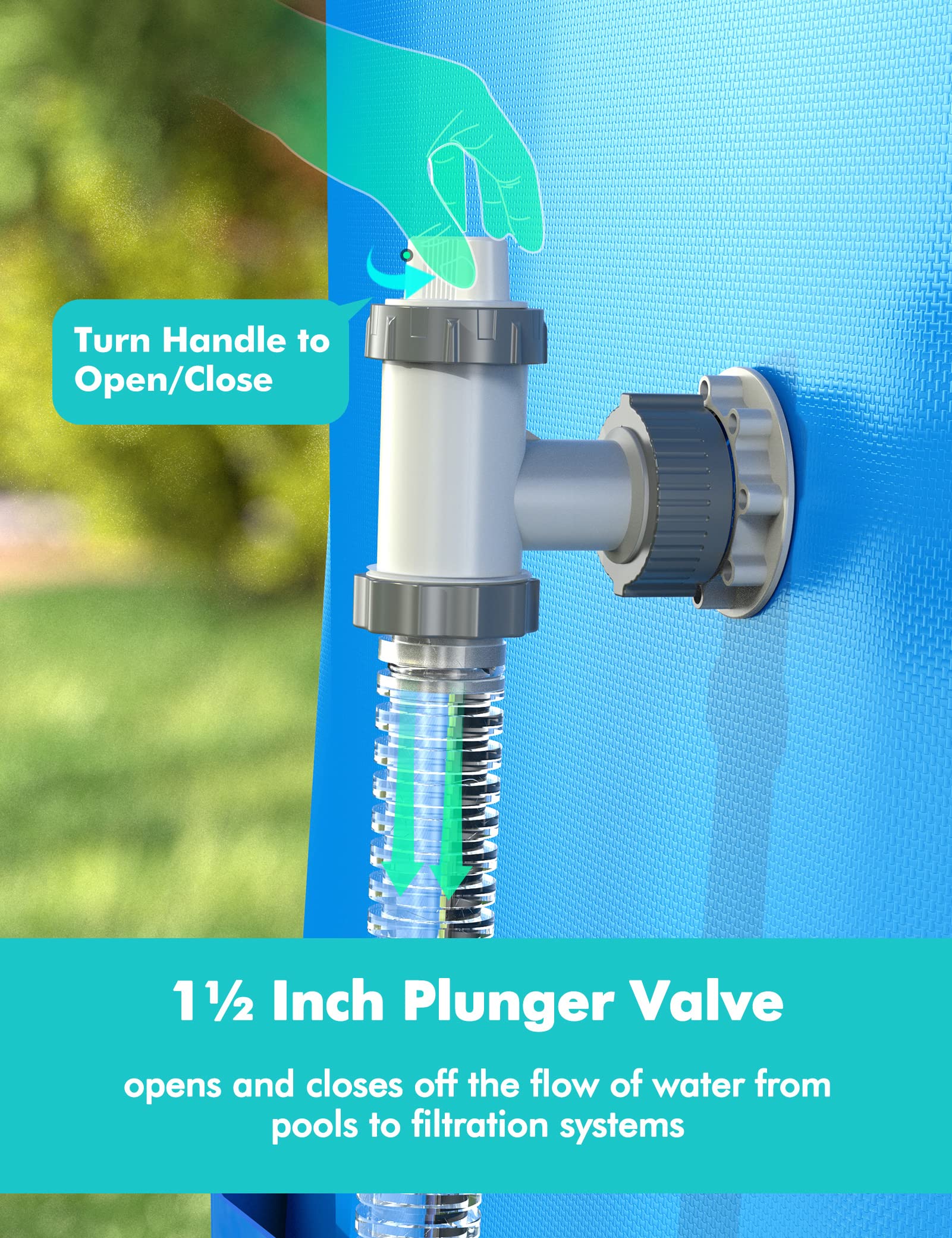 MASCARRY Above Ground Pool Parts, Plunger Valves for Pools Replacement Parts, Pool Pump Part with On Off Plunger Valves, 1.5" Outlet Strainer & Inlet Nozzle, Pool Hose Adapter for Sand Pump - Image 4
