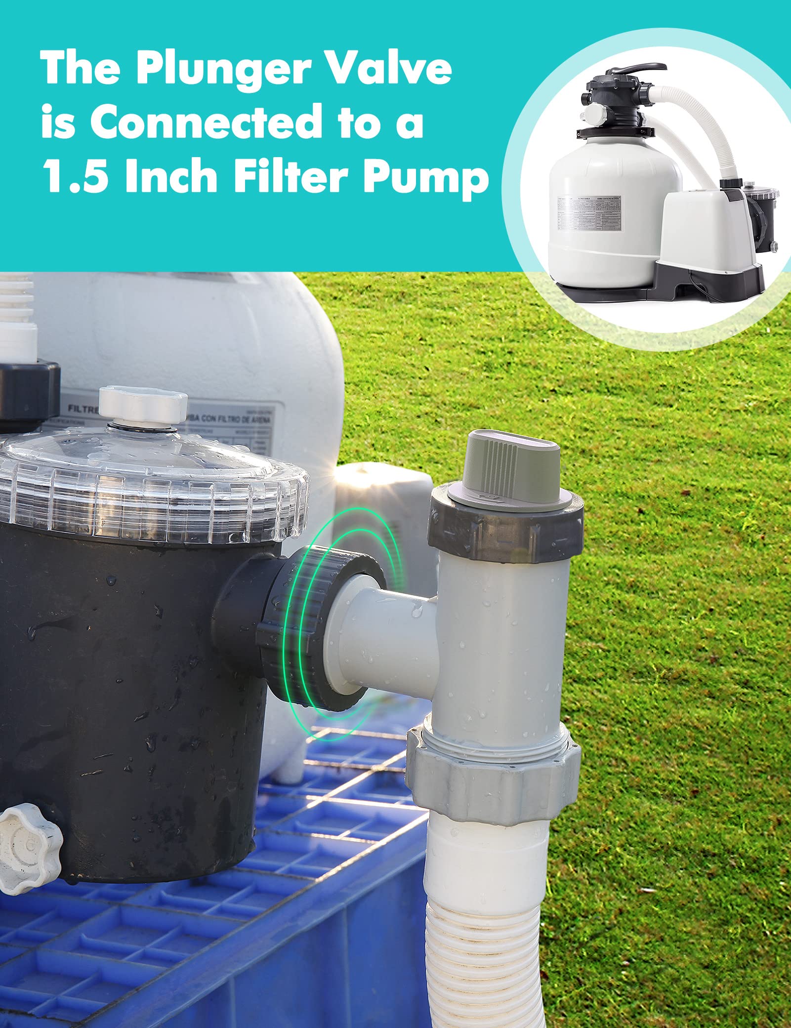 MASCARRY Above Ground Pool Parts, Plunger Valves for Pools Replacement Parts, Pool Pump Part with On Off Plunger Valves, 1.5" Outlet Strainer & Inlet Nozzle, Pool Hose Adapter for Sand Pump - Image 5