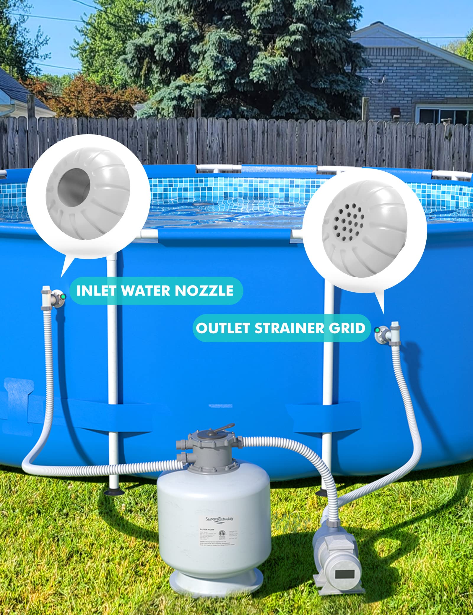 MASCARRY Above Ground Pool Parts, Plunger Valves for Pools Replacement Parts, Pool Pump Part with On Off Plunger Valves, 1.5" Outlet Strainer & Inlet Nozzle, Pool Hose Adapter for Sand Pump - Image 6