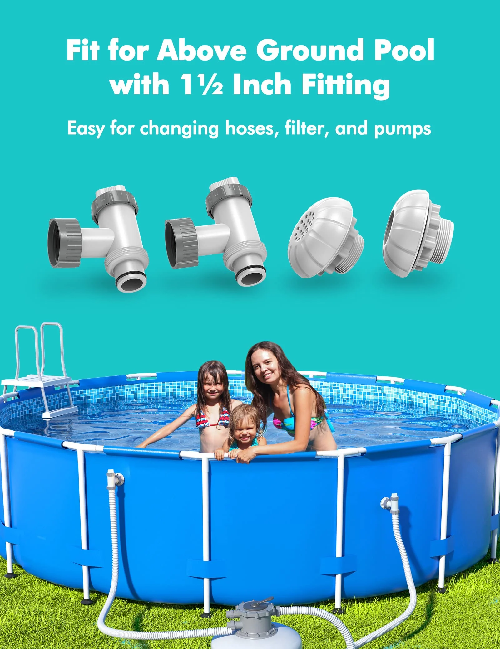 MASCARRY Above Ground Pool Parts, Plunger Valves for Pools Replacement Parts, Pool Pump Part with On Off Plunger Valves, 1.5" Outlet Strainer & Inlet Nozzle, Pool Hose Adapter for Sand Pump - Image 7