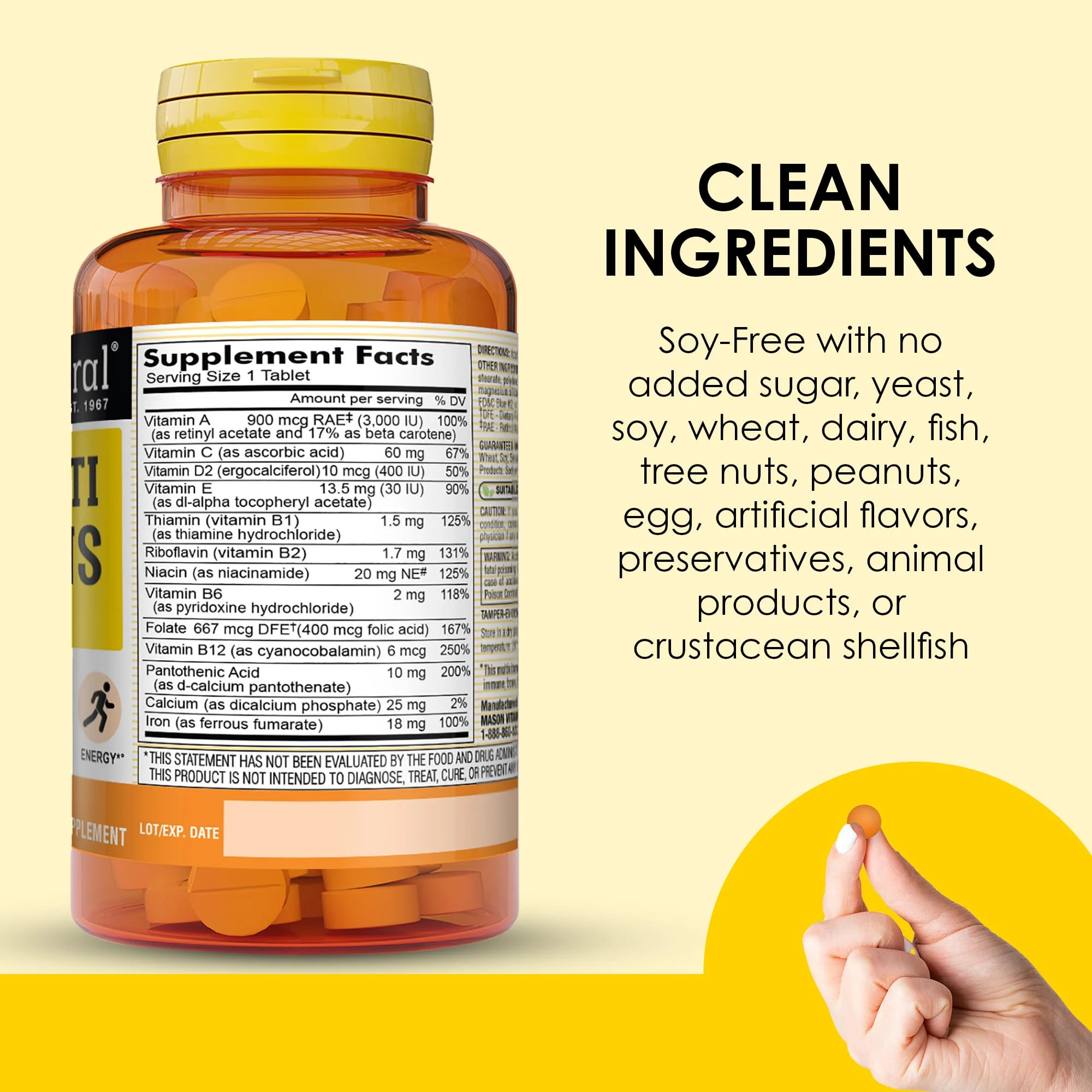 MASON NATURAL Mini Multi Vitamins with Iron, Vitamins A, C, D, E, B1, B2, B3, B6, B12, Folate and Calcium for Overall Health, 1 Year Supply - Image 4