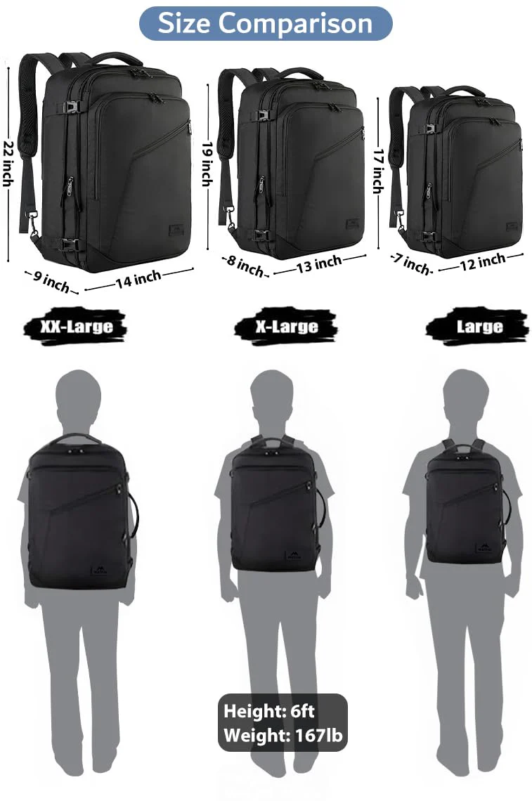 MATEIN Carry on Backpack, Extra Large Travel Backpack Expandable Airplane Approved Weekender Bag for Men and Women, Water Resistant Lightweight Daypack for Flight 40L, Black