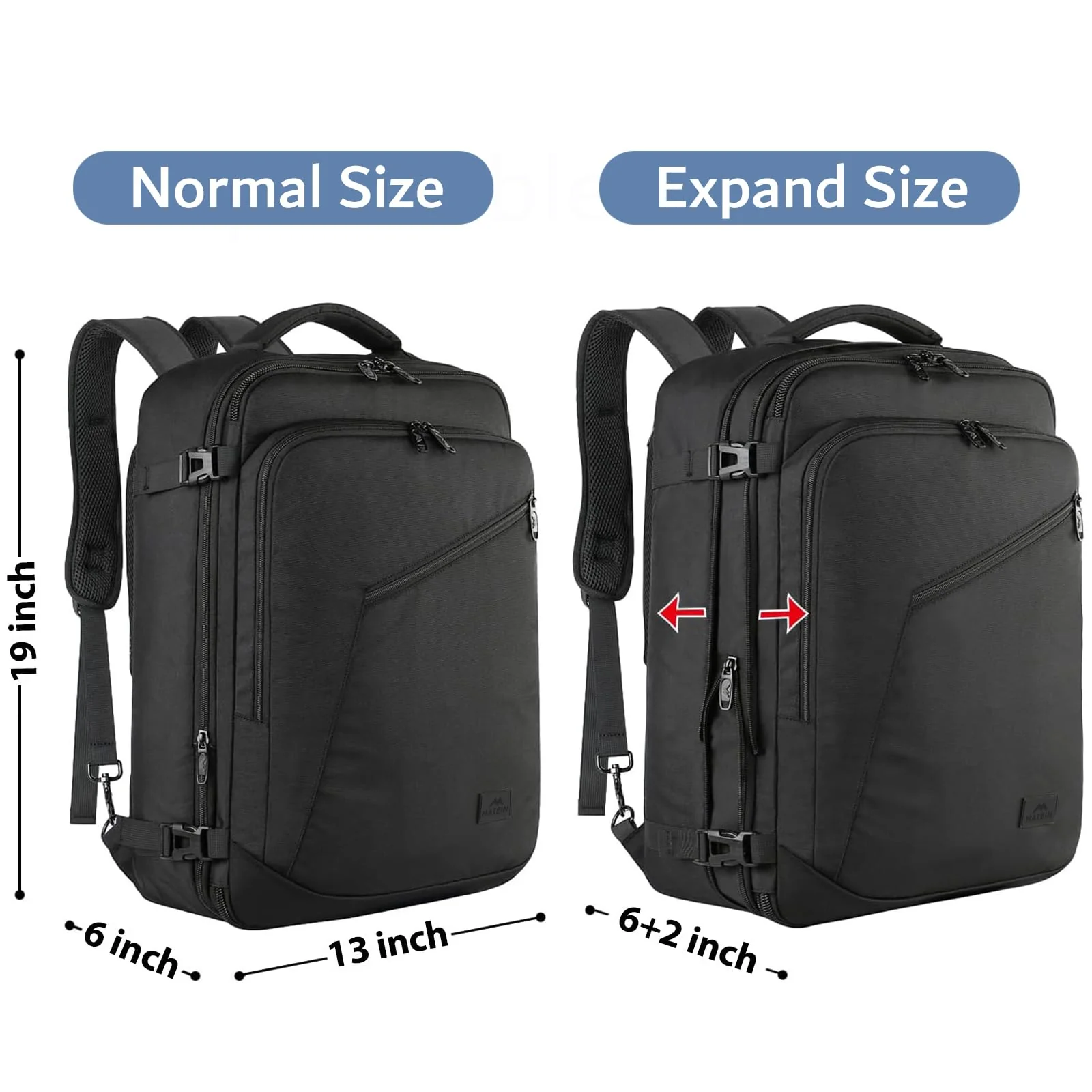 MATEIN Carry on Backpack, Extra Large Travel Backpack Expandable Airplane Approved Weekender Bag for Men and Women, Water Resistant Lightweight Daypack for Flight 40L, Black - Image 6