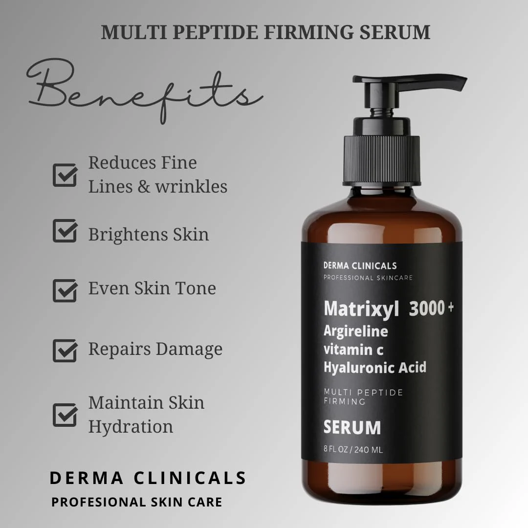 Matrixyl 3000 + Argireline, Vitamin C, Hyaluronic Acid Serum, Anti-Aging Face Serum, Anti-Wrinkle Serum for face, Multi Peptide Firming Serum - 8oz - Image 5