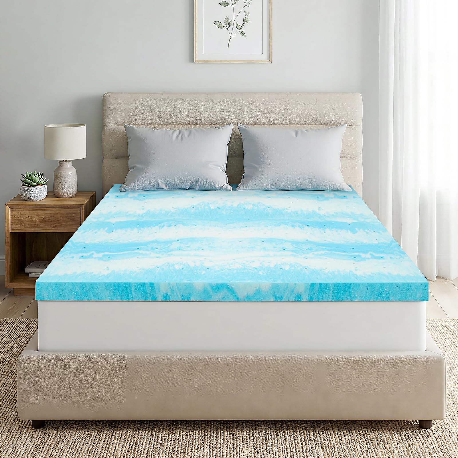 Mattress Topper Queen, 3 Inch Gel Memory Foam Bed Topper for Queen Size Bed, CertiPUR-US Certified, Blue - Image 2