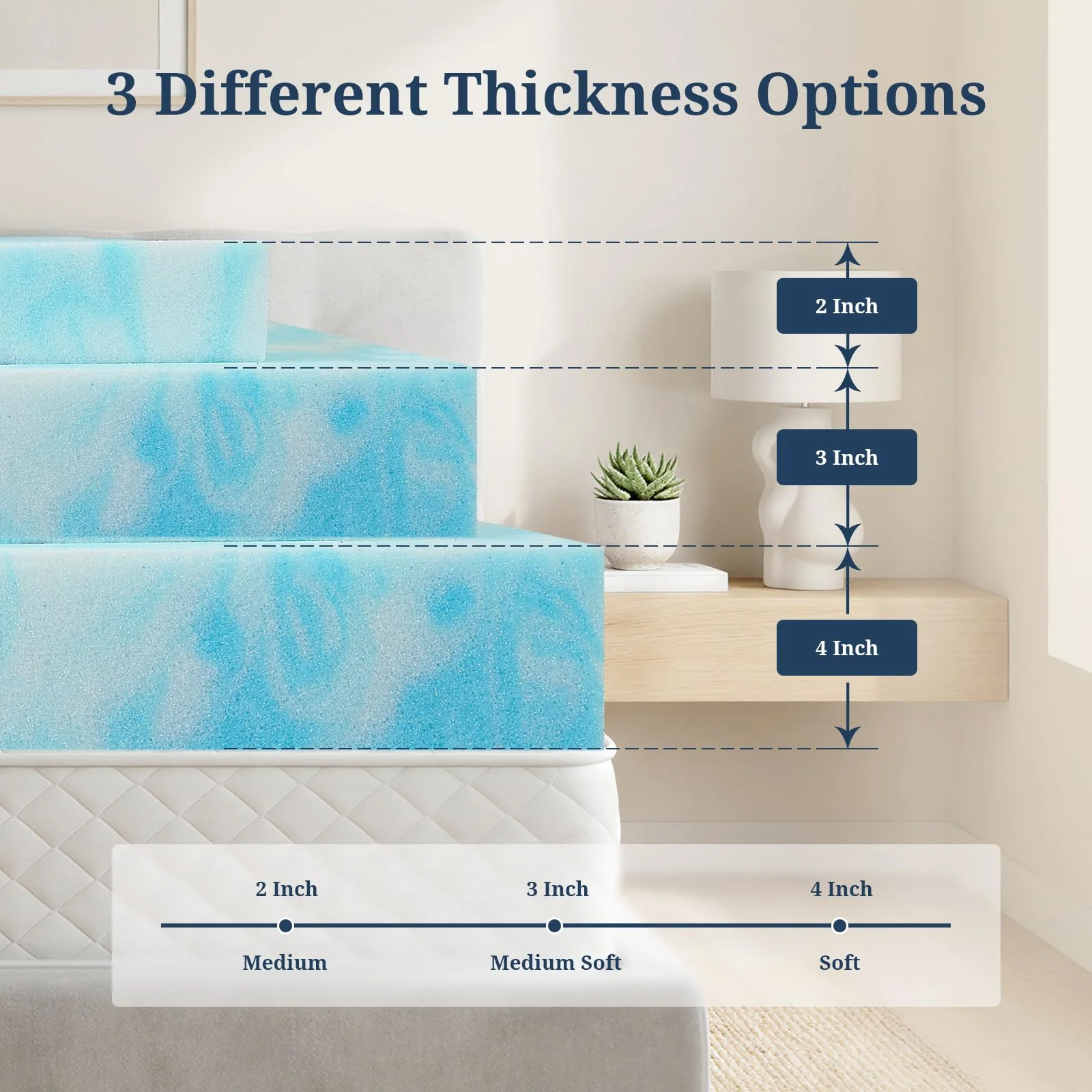 Mattress Topper Queen, 3 Inch Gel Memory Foam Bed Topper for Queen Size Bed, CertiPUR-US Certified, Blue - Image 5