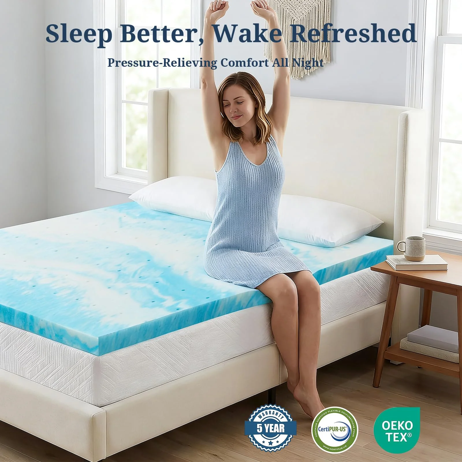 Mattress Topper Queen, 3 Inch Gel Memory Foam Bed Topper for Queen Size Bed, CertiPUR-US Certified, Blue - Image 6