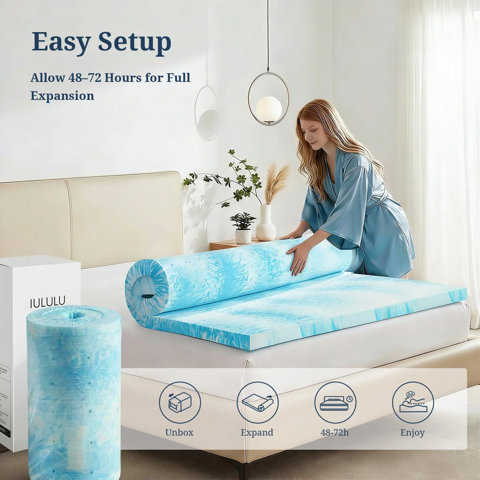 Mattress Topper Queen, 3 Inch Gel Memory Foam Bed Topper for Queen Size Bed, CertiPUR-US Certified, Blue - Image 7