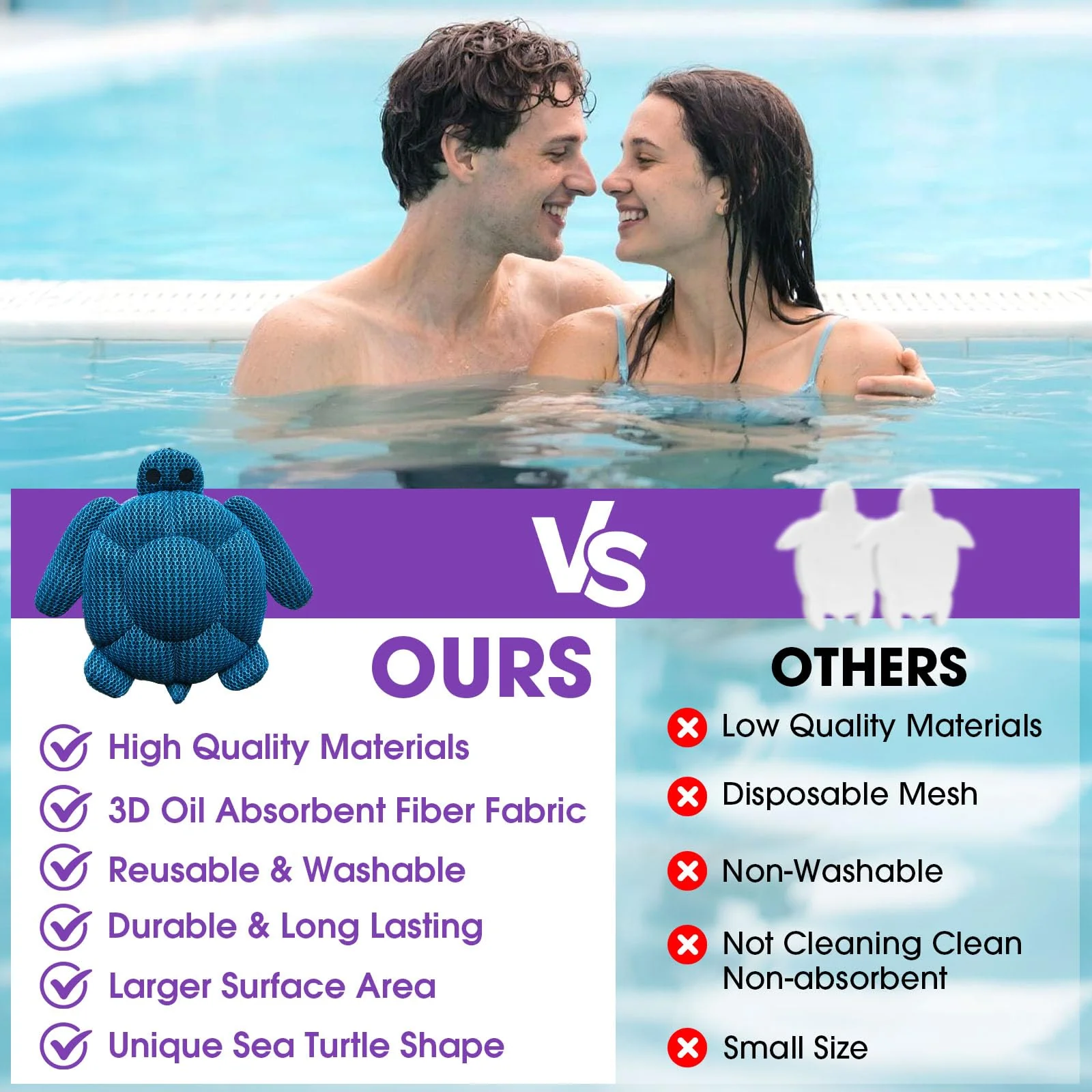 MAXDORIA Hot Tub Scum Absorber, 2 Pack Hot Tub Accessories for Adults, Turtle Hot Tub Sponge Scum Cleaner Gifts for Spa, Reusable Oil Absorbing Scumbug Remover Keeps Water Clean - Image 6