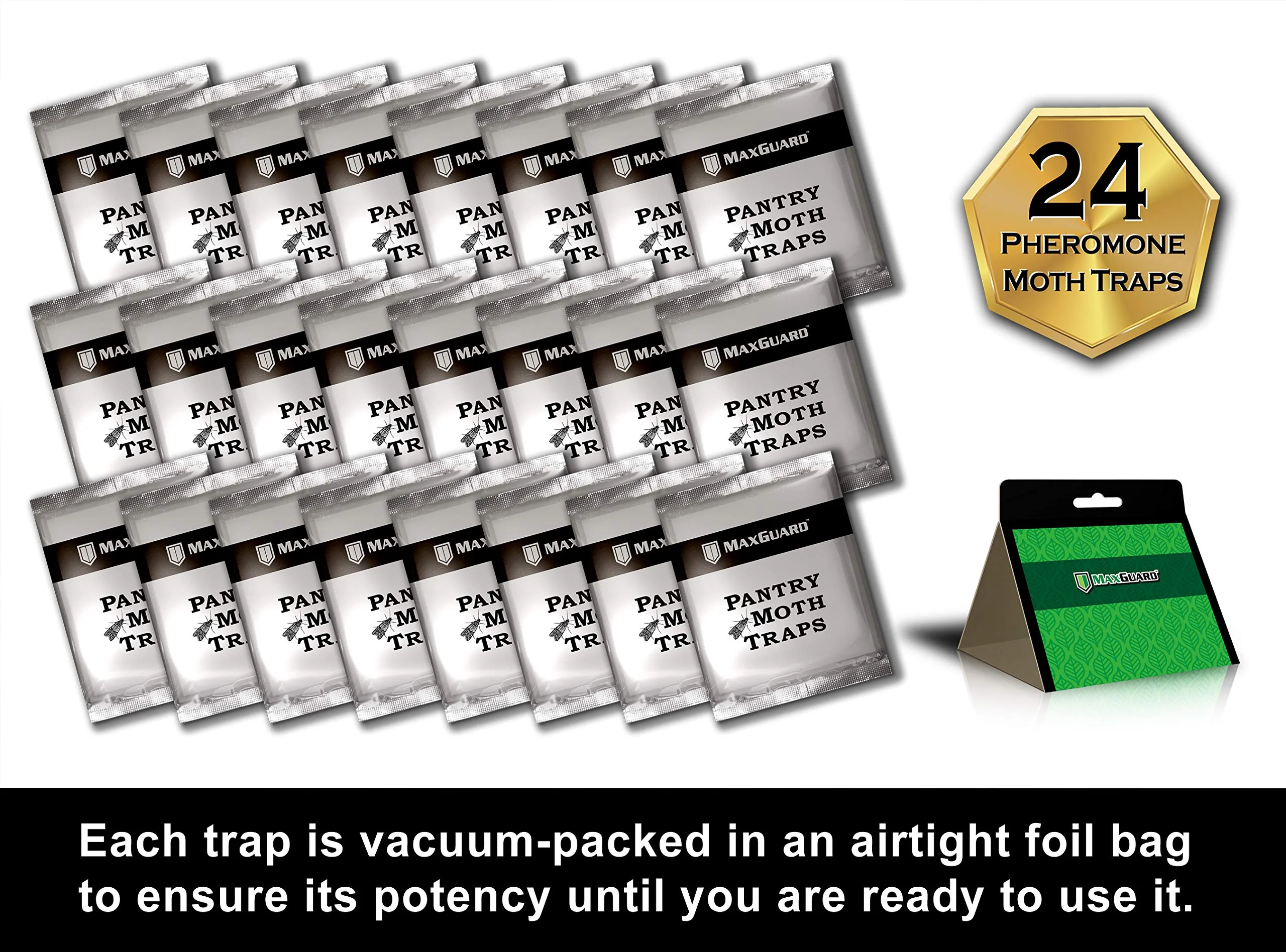MaxGuard Pantry Moth Traps (24 Pack) with Extra Strength Pheromones | Non-Toxic Sticky Glue Trap for Food and Cupboard Moths in Your Kitchen | Trap and Kill Seed Grain Flour Meal Moths Pests | - Image 5