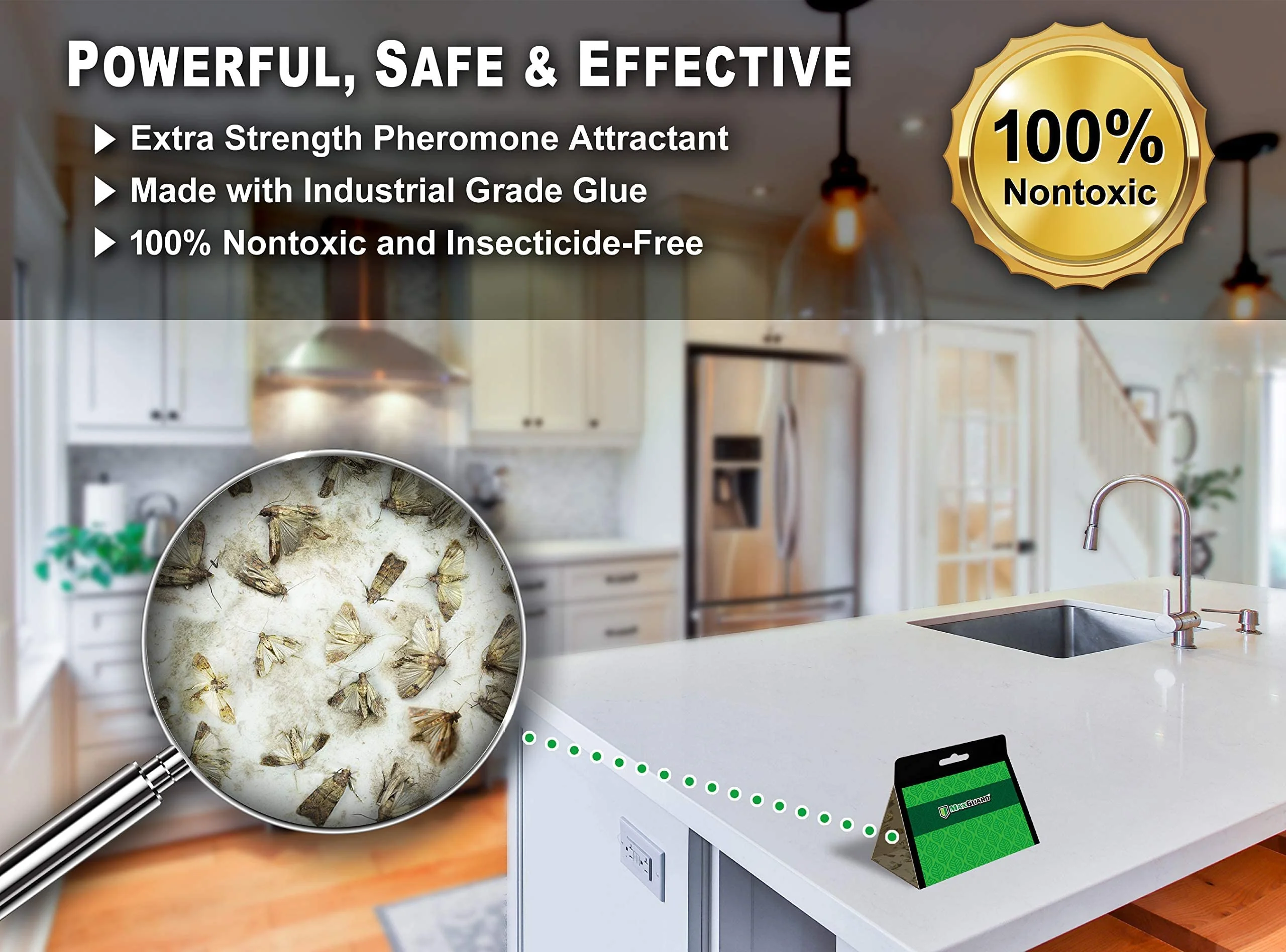 Maxguard Pantry Moth Traps (8 Pack) with Extra Strength Pheromones | Non-Toxic Sticky Glue Trap for Food and Cupboard Moths in Your Kitchen | Trap & Kill Pantry Pests | - Image 5