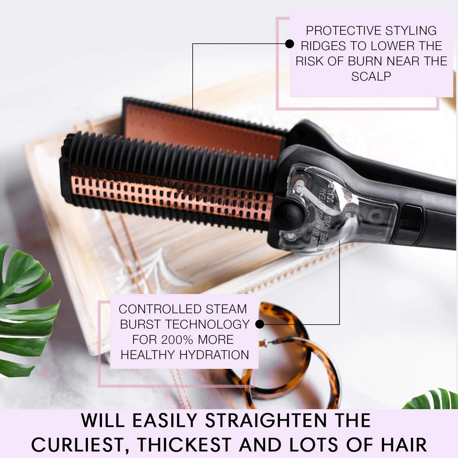Maxiglide RP Hair Straightener by Maxius with Patented Flat Iron Retractable Detangling Pins for Faster Styling, Steam Burst Technology for Healthy Straightening and Heat Protection Removes Frizz - Image 4