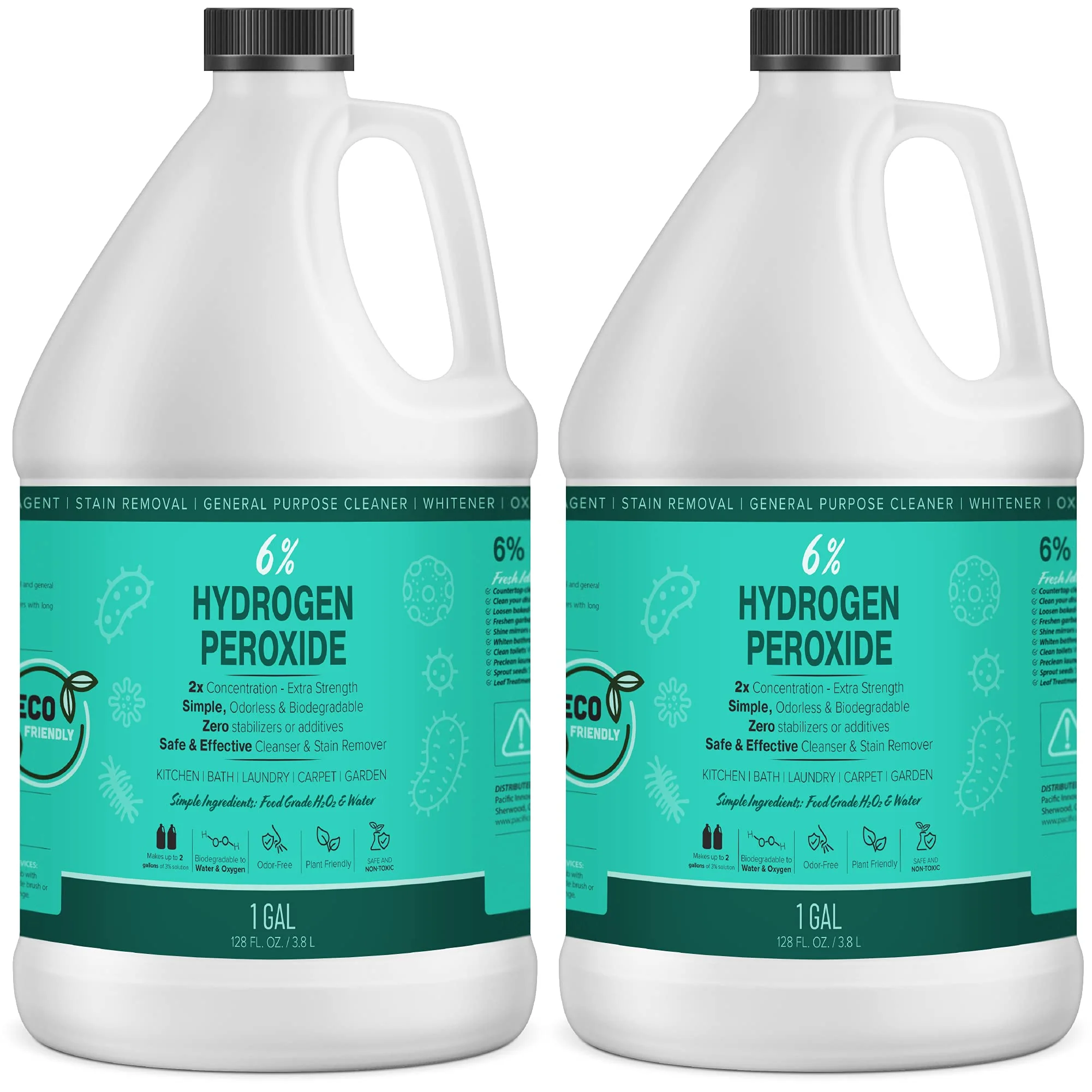 Maxtite 6% Concentrated Food Grade Hydrogen Peroxide, 2 Gallons of 128oz, Ecofriendly Natural Cleaning Solution for Kitchen, Bath, Laundry, Home and Garden (Just Food-Grade H2O2 & Water