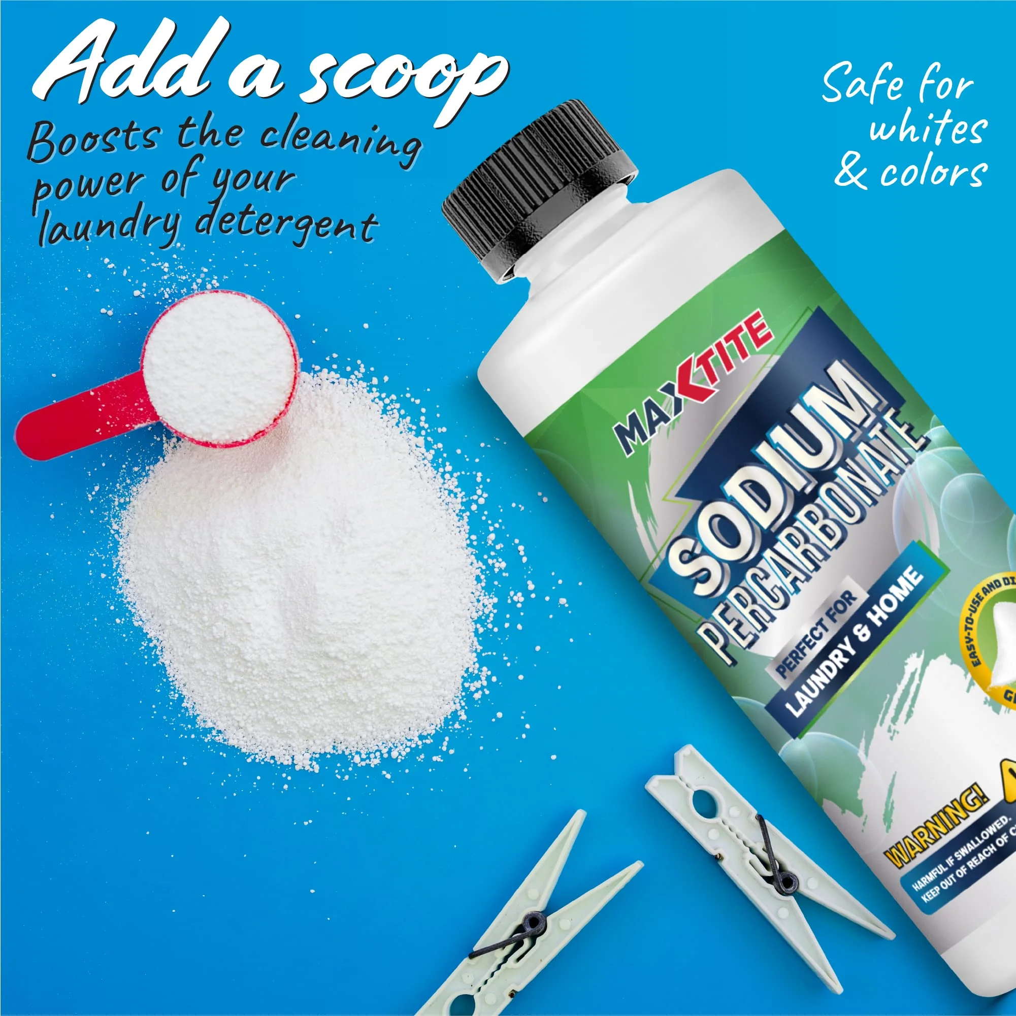MAXTITE Sodium Percarbonate (10 lbs) - 100% Pure - Solid Hydrogen Peroxide/Oxygenated Bleach - Multi-Use Cleaner for Home & Laundry - HDPE container w/Resealable Child Resistant Cap - Image 7