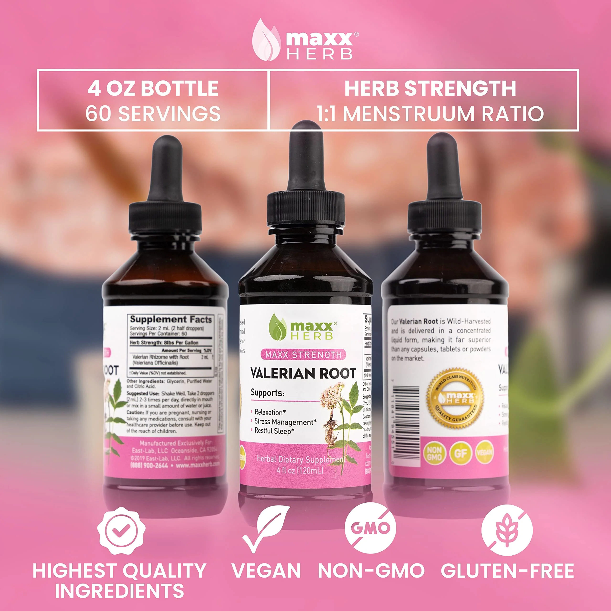 Maxx Herb Valerian Root Extract - Max Strength, Liquid Valerian Root Absorbs Better Than Capsules, for Relaxation and Restful Sleep, Alcohol-Free - 4 Bottles, 4 Oz Each (240 Servings) - Image 3