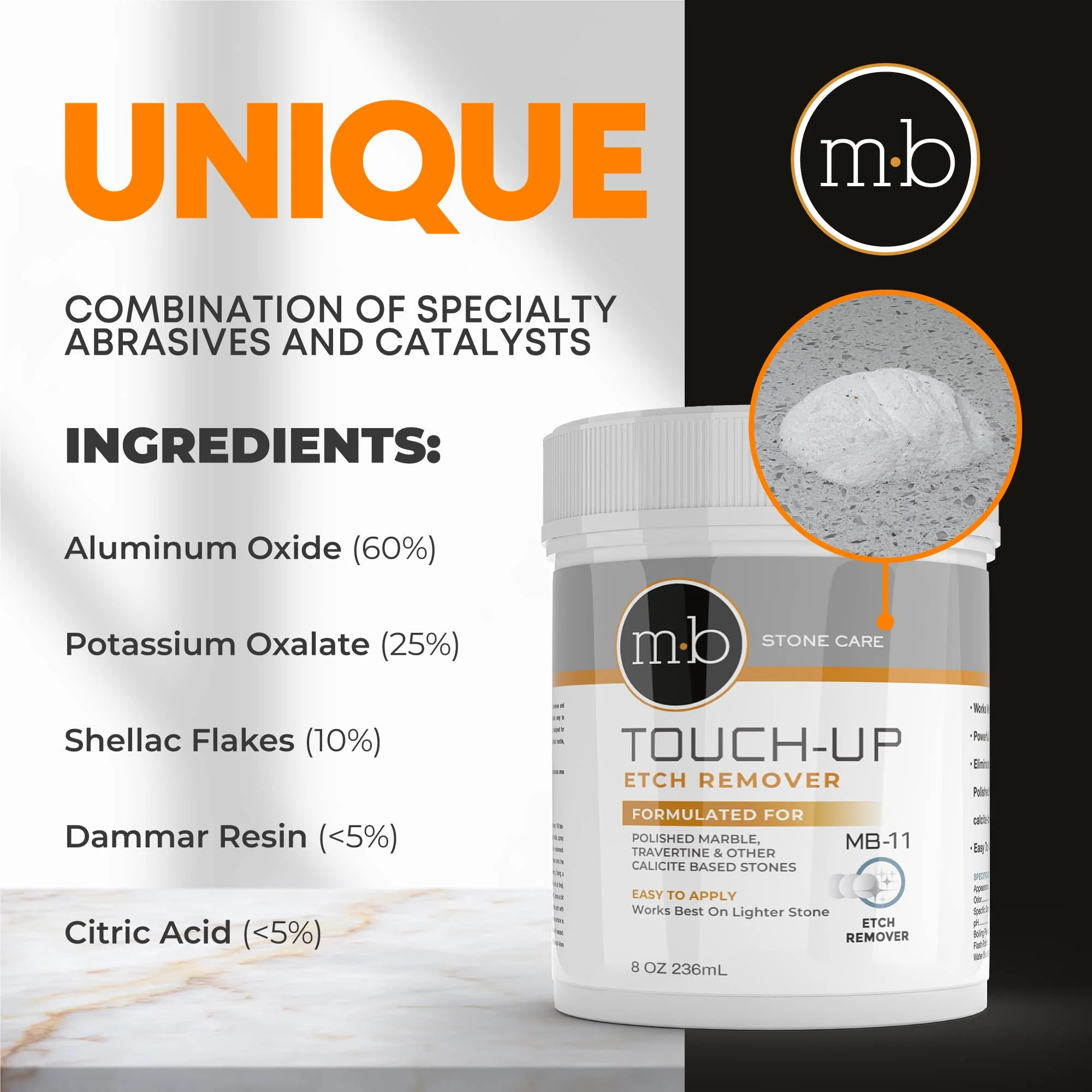 MB-11 Marble Polishing Powder with Microfiber Cloth and Gloves - Spot Polish Water Stains, Rings or Etches to Restore Marble, Travertine, Limestone or Onyx - Image 4