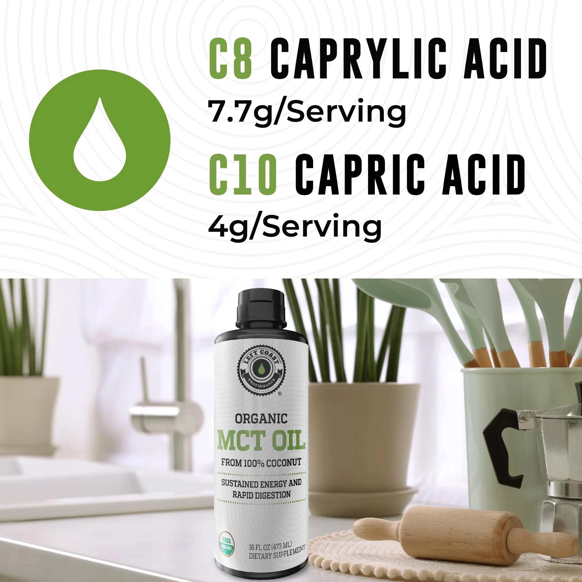 MCT Oil Organic - C10 C8 MCT Oil for Sustained Mental Energy & Focus Support - MCT Oil Organic For Coffee, Smoothies, & More - Palm Free Vegan Keto & Paleo Friendly 16 Fl Oz - Non-GMO - Aceite De Coco - Image 3