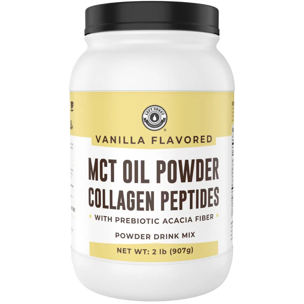 MCT Oil Powder with Acacia Fiber & Collagen Peptides – Prebiotic Collagen Protein, 10g MCTs from Coconuts, Sugar Free Keto Coffee Creamer – Grass Fed, Vanilla Flavor, Non-GMO, Gluten Free, 32 oz
